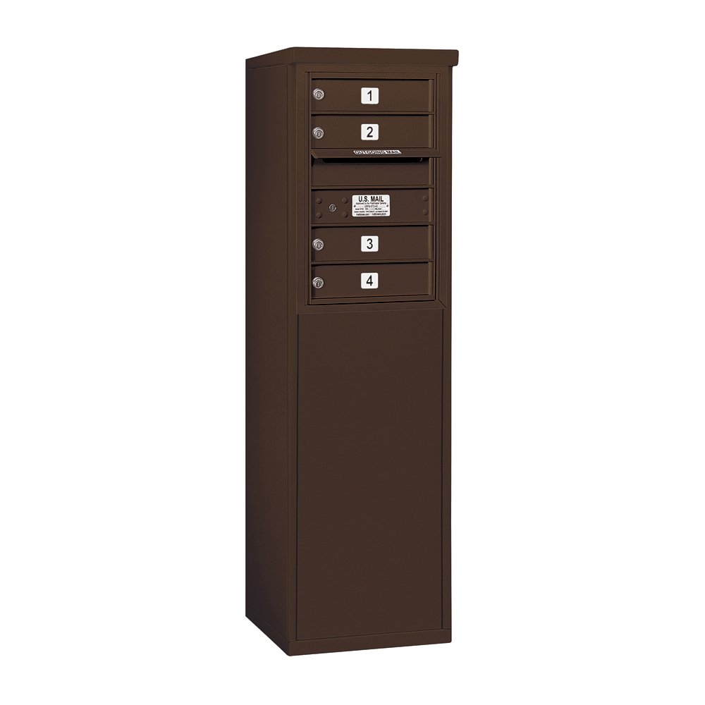 Salsbury Industries 3906S-04ZFU Free Standing Horizontal 4C Mailbox in Bronze - Durable Outdoor Mailbox for Homes, Offices & Apartments