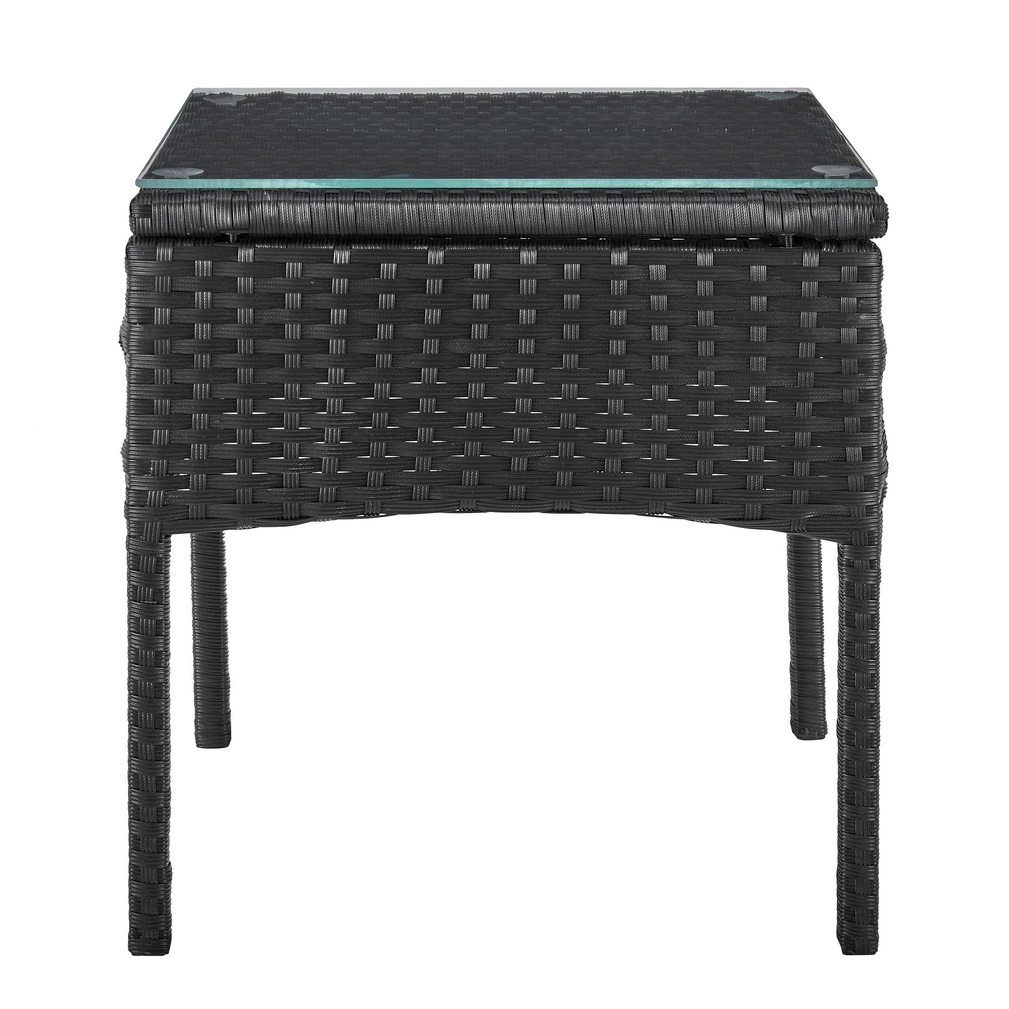 Manhattan Comfort Noli 3-Piece Patio Conversation Set - Steel Rattan Outdoor Furniture with 2 Modern Armchairs, Tempered Glass End Table & Waterproof Cushions (Cream) - Perfect for Garden, Backyard, Poolside or Balcony Relaxation