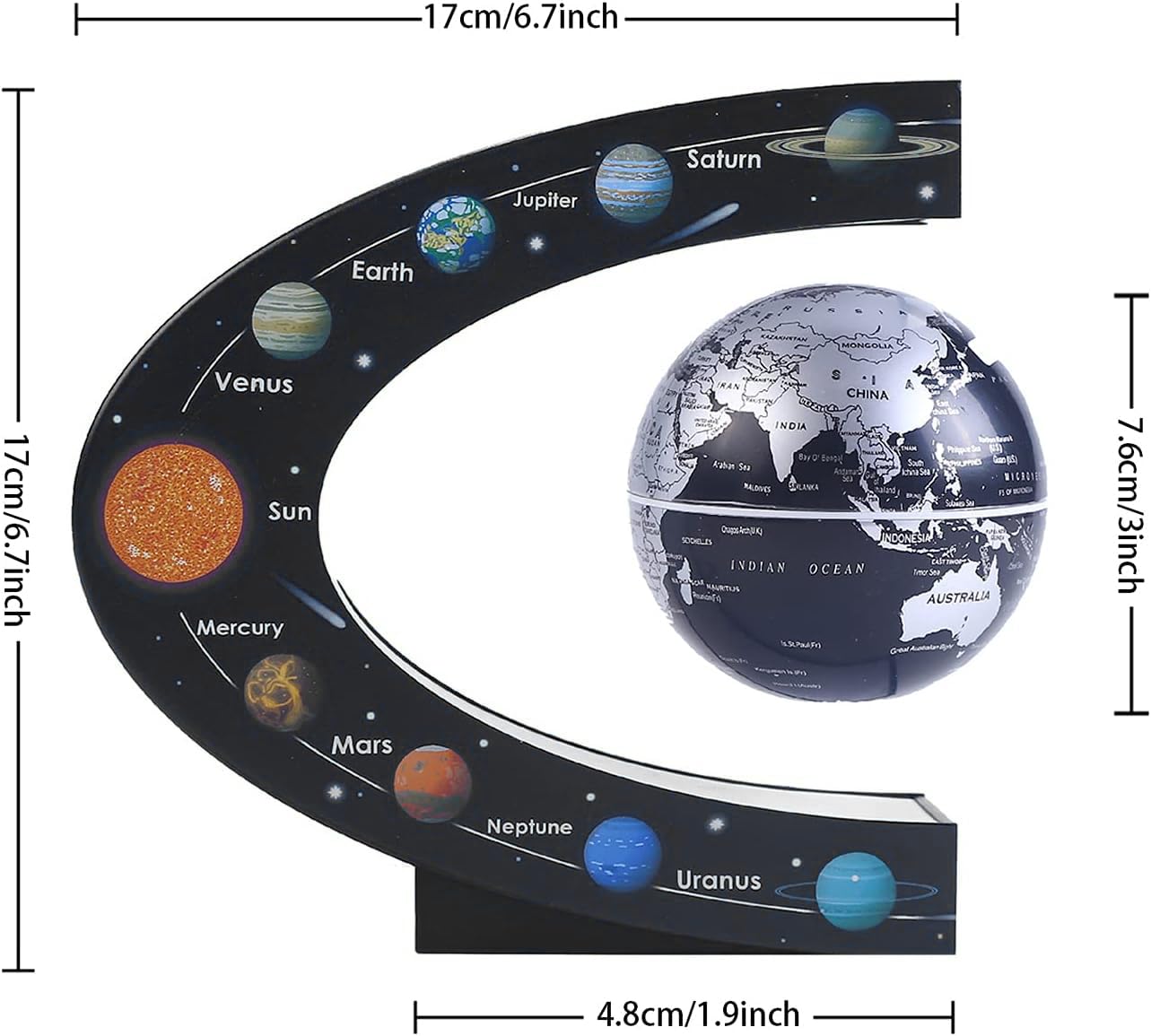 Magnetic Levitating Globe with LED Lights - Floating Geographic Globe for Desk Decor, Kids Learning & Gifts for Men & Family (Black) | Perfect for Home Office, Study Room & Educational Gifts
