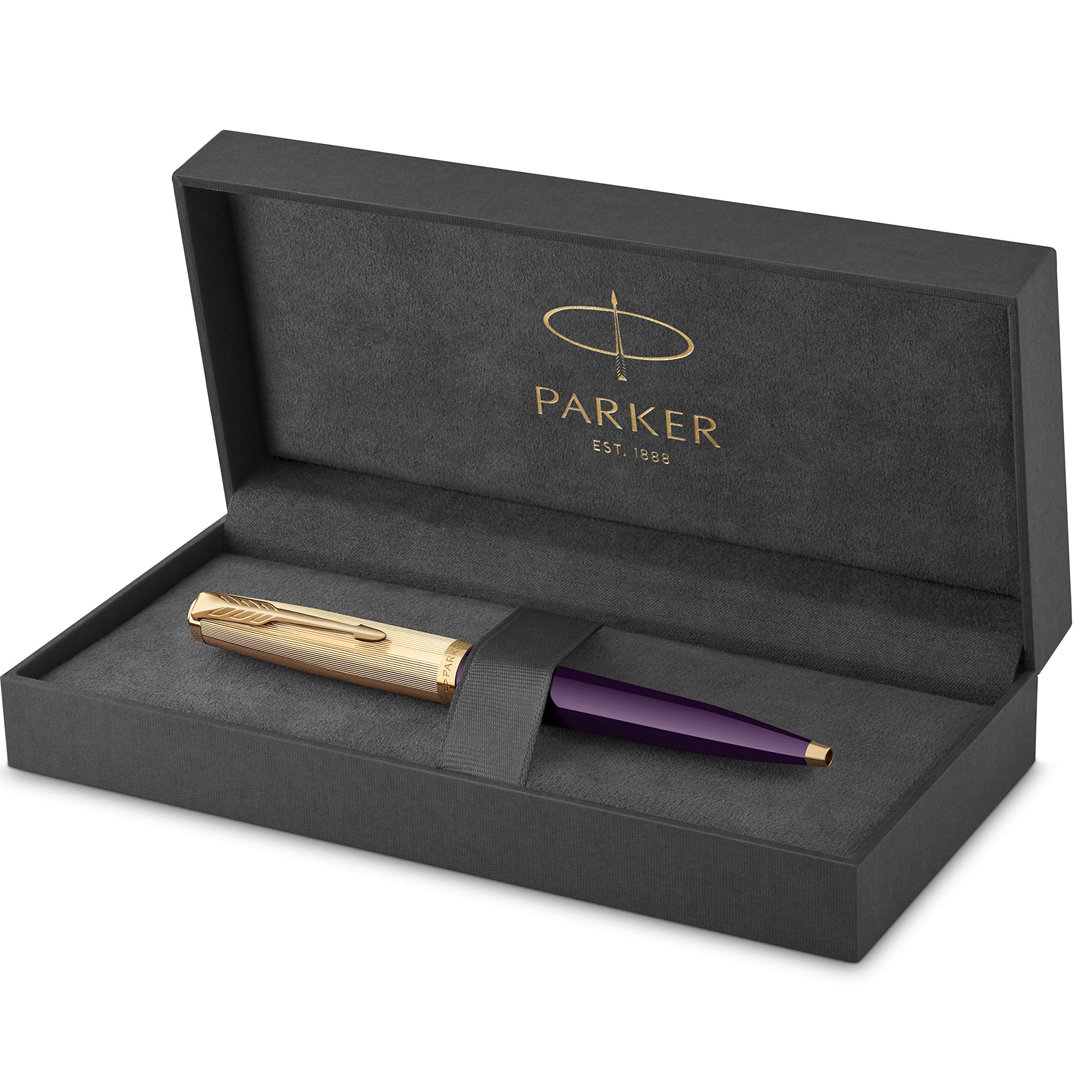 Parker 51 Ballpoint Pen - Deluxe Plum Barrel with Gold Trim, Medium 18k Gold Nib & Black Ink Refill | Luxury Writing Instrument for Professionals & Gifts | Perfect for Office, Business Meetings & Special Occasions