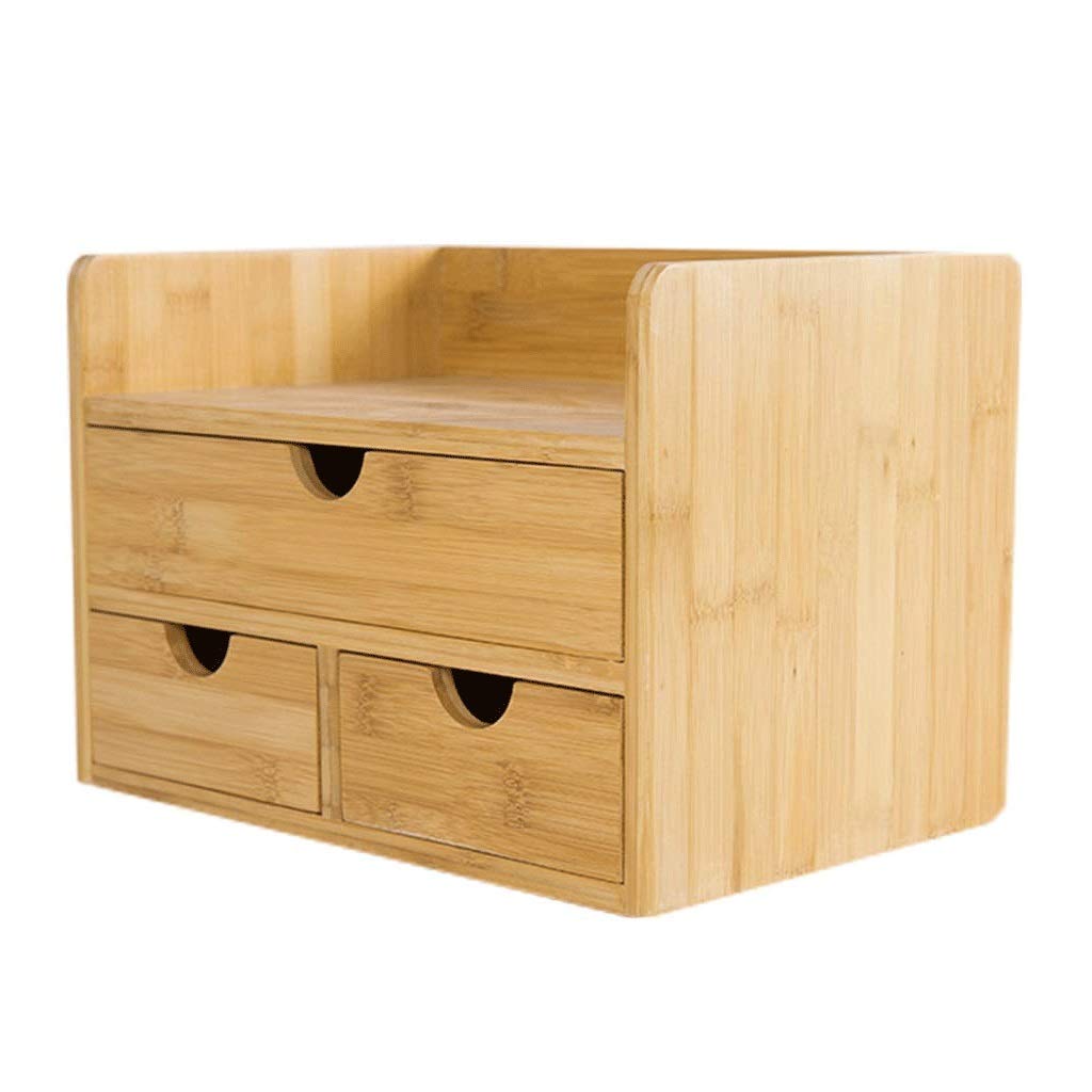 3-Tier Bamboo Bookshelf Organizer with Drawers - Compact Desktop Storage Shelf for Home & Office - Perfect for Books, Makeup, Office Supplies & Decor