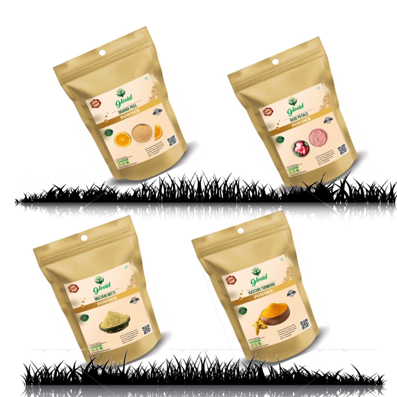Gloeid Orange Powder, Rose Powder, Multani Powder, Turmeric Powder (5g Each) - Natural Face Pack for Glowing Skin | DIY Skincare, Brightening & Exfoliating
