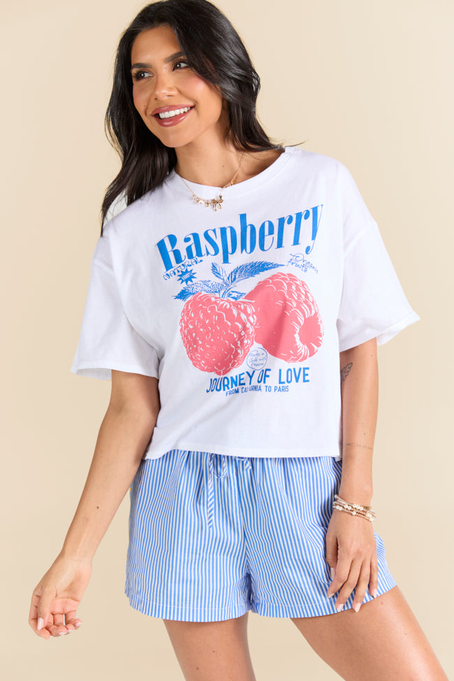 Fruitful Love Raspberry Boxy Graphic Tee - Women's Casual Short Sleeve T-Shirt for Summer Outfits, Streetwear & Date Nights