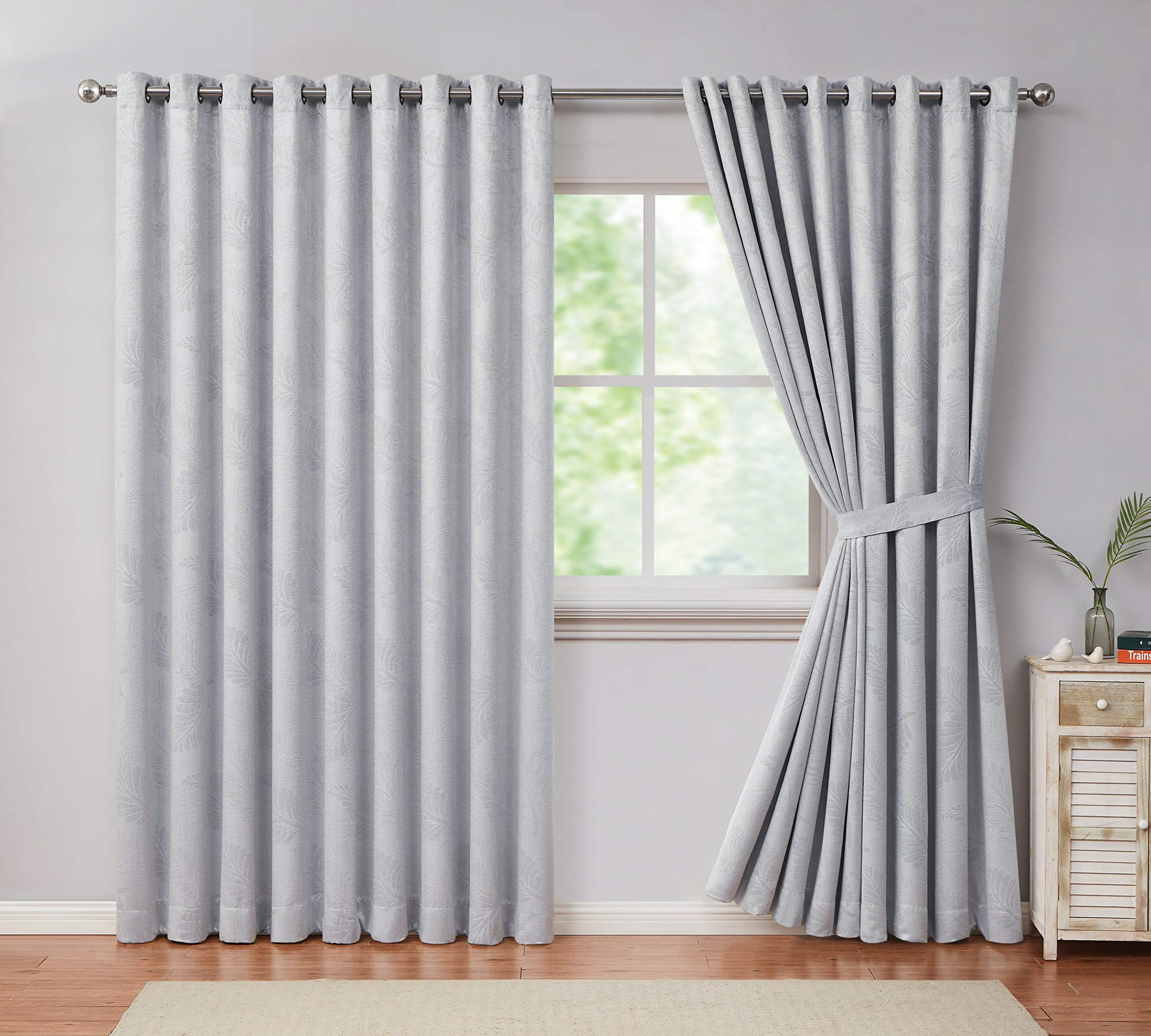 LinenZone 3D Embossed Blackout Thermal Insulated Curtains - Set of 2 Extra Wide Window Drapes (216