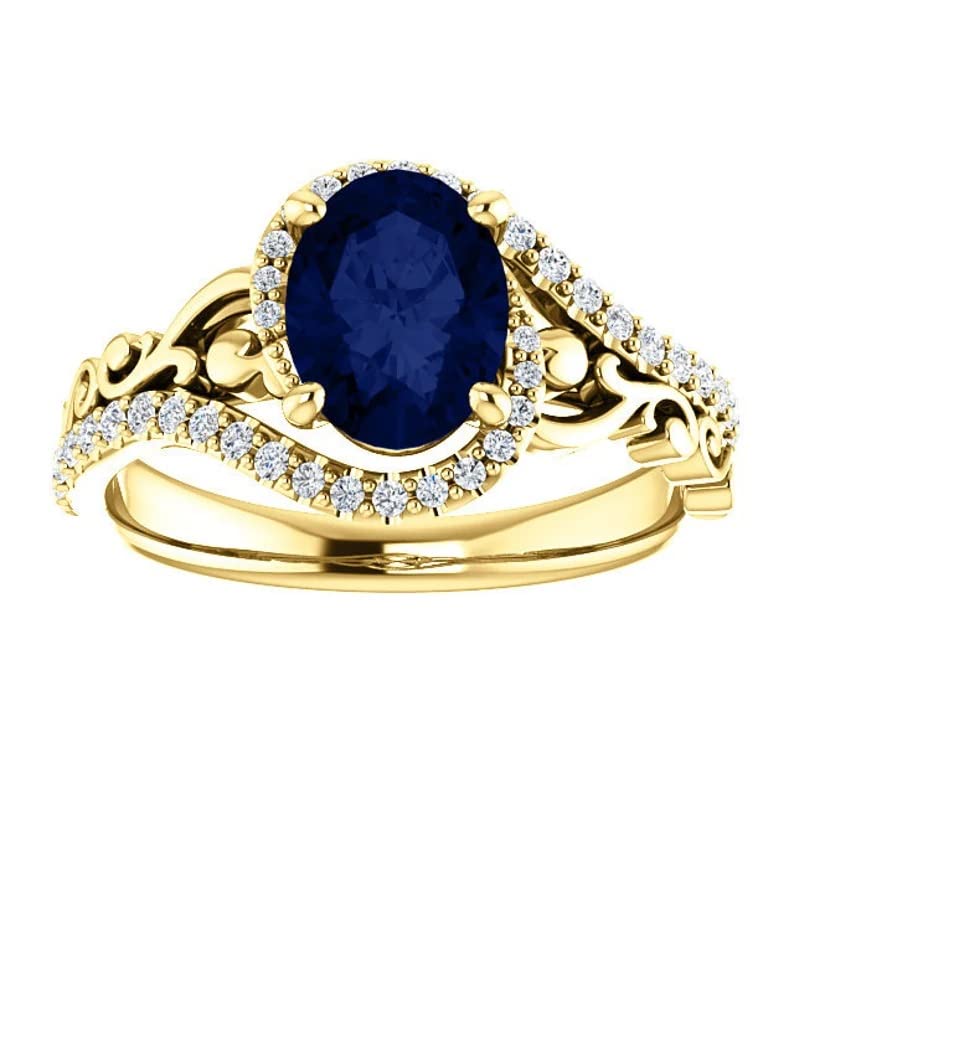 2.8 Carat Oval Cut Blue Diamond Filigree Swirl Engagement Ring for Women - 925 Sterling Silver with White/Rose/Yellow Gold Finish (Yellow Gold, Size 11) | Perfect for Proposals, Anniversaries & Special Occasions