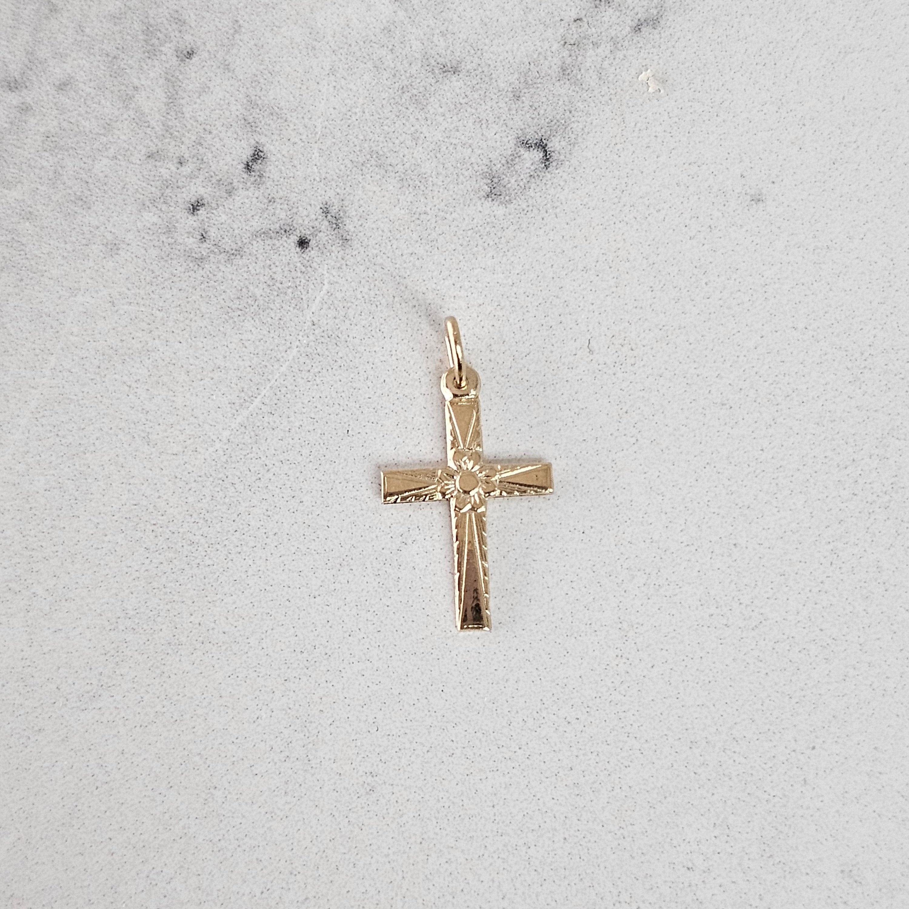 Vintage Style 14k Yellow Gold Cross Pendant with Floral Design - Perfect for Gifts, Weddings & Everyday Elegance