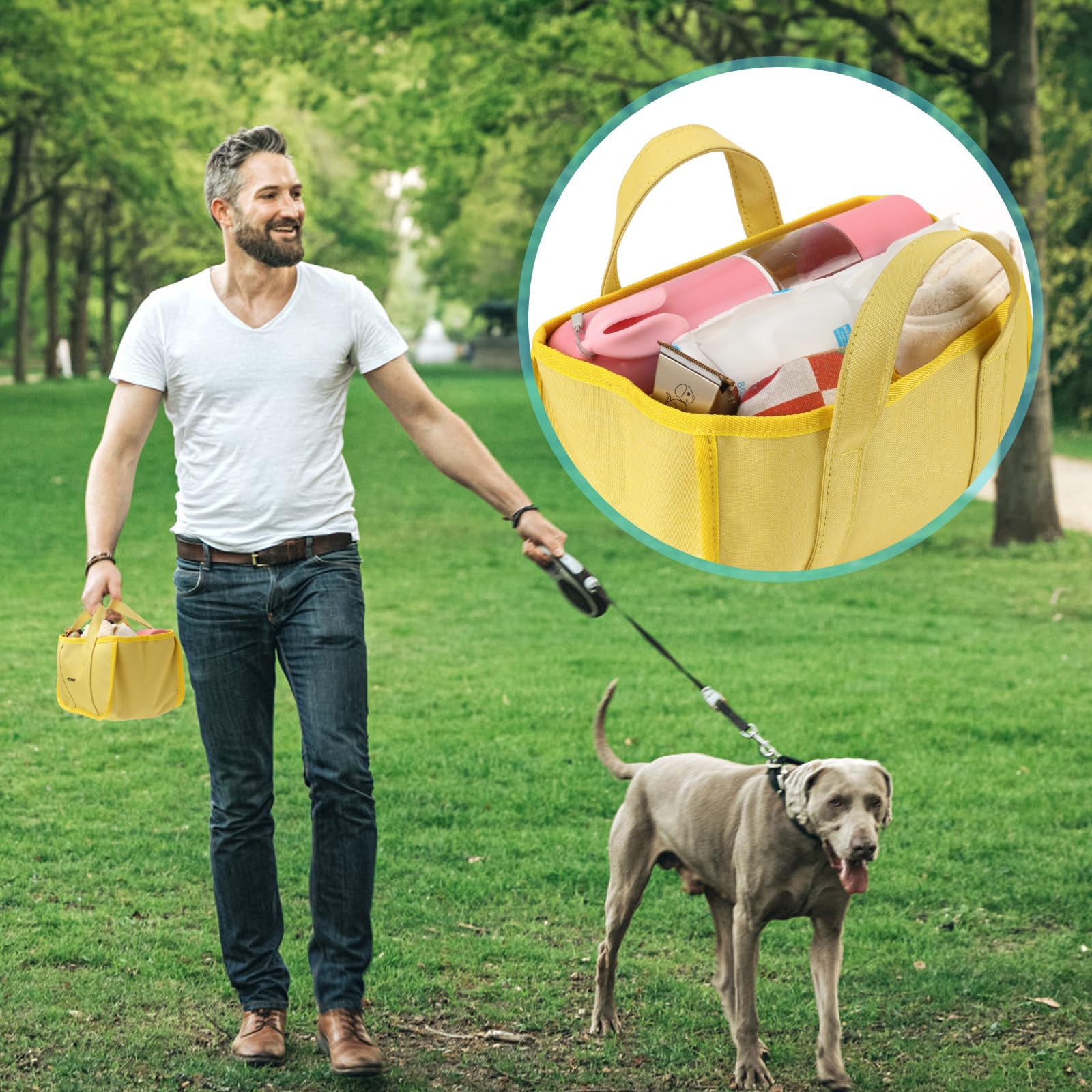GUANJUNX Pet Grooming Bag - 6 Pocket Organizer for Dog Supplies & Food - Travel & Outdoor Use (Yellow)