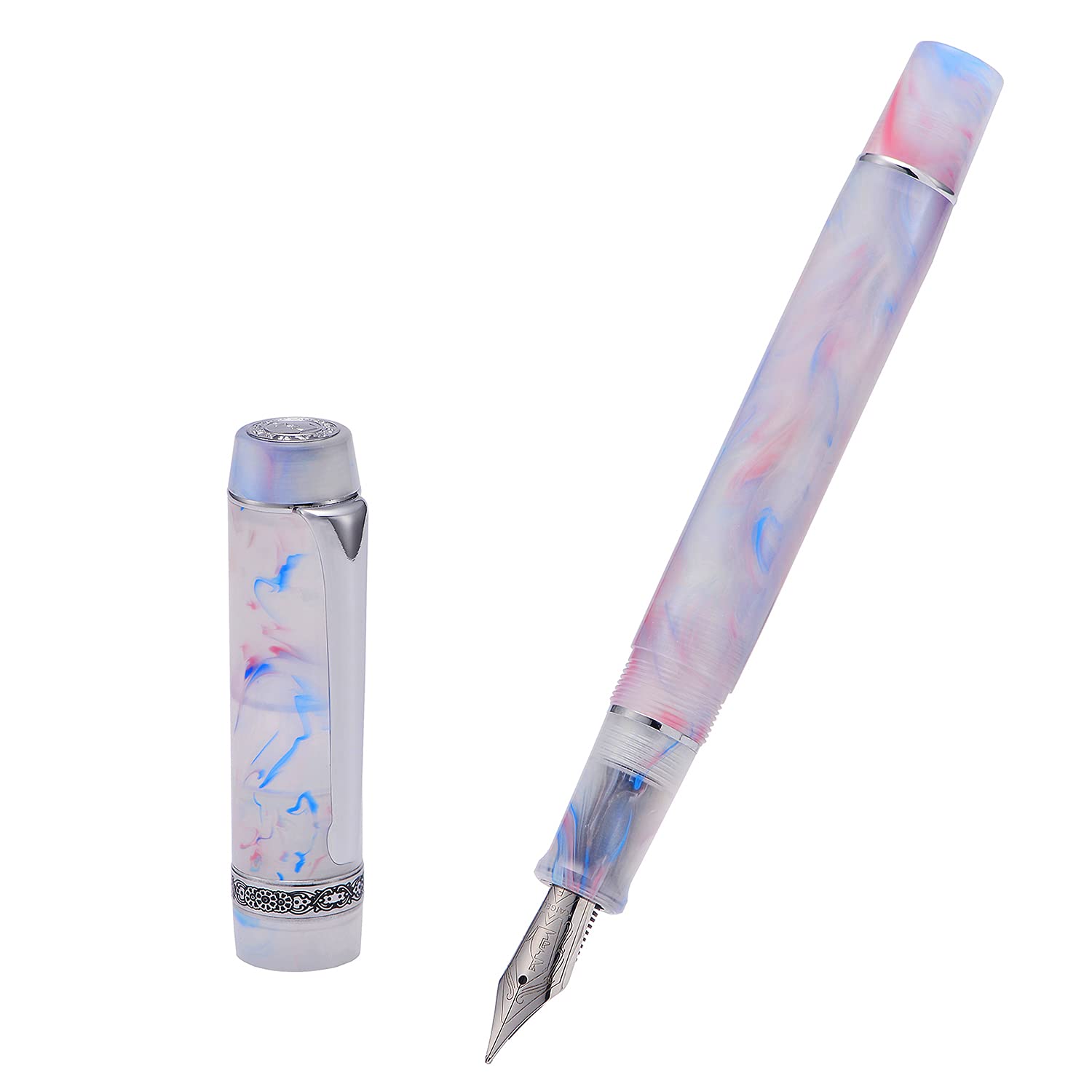 Erofa Kaigelu 316A Extra Fine Nib Fountain Pen with Ink Converter - Dream Blue Pink Marble Acrylic Writing Pen for Calligraphy, Journaling & Office Use