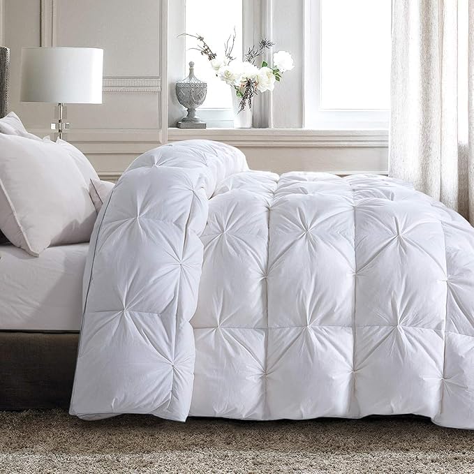 Premium Pinch Pleated Comforter Set - 3 Piece Extra Long Down Alternative Comforter with 500 GSM Fill, 100% Egyptian Cotton (Twin/Twin XL, White) - Includes 1 Pintuck Comforter & 2 Pillowcases - Perfect for Guest Bedrooms, Dorm Rooms & Cozy Bedroom Decor