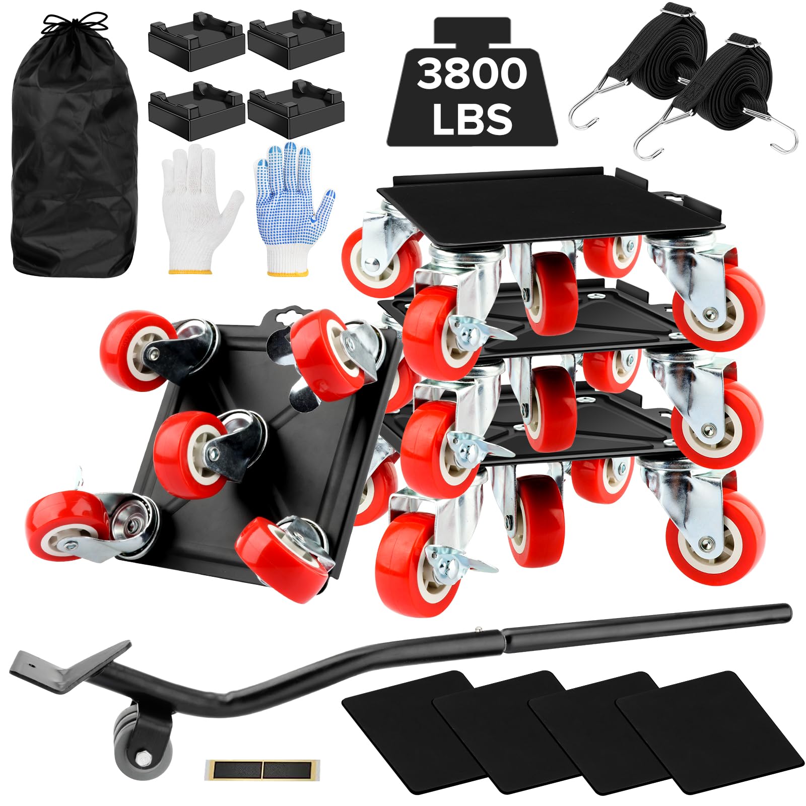 Heavy Duty Furniture Dolly with 5 Rotatable 360° Wheels - 3800LBS Capacity Carbon Steel Moving Dolly for Sofa, Piano & Appliances - Perfect for Home Moving, Warehouse & Office Relocation