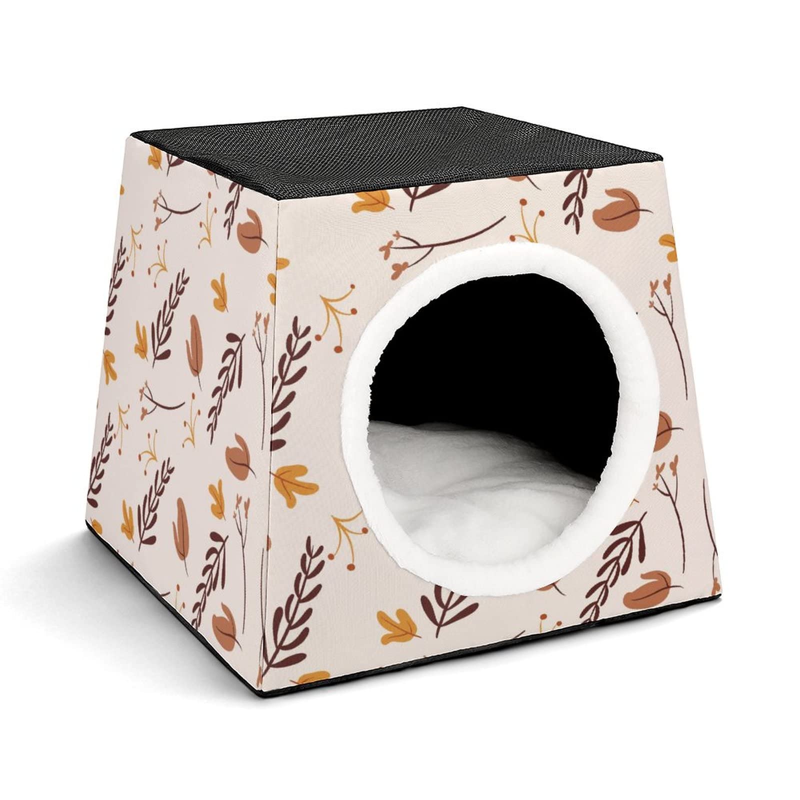 3-in-1 Multi-Functional Cat House with Autumn Leaves Print - Cozy Cat Bed, Sofa & Shelter for Indoor/Outdoor Use - Perfect for Napping, Lounging & Playtime