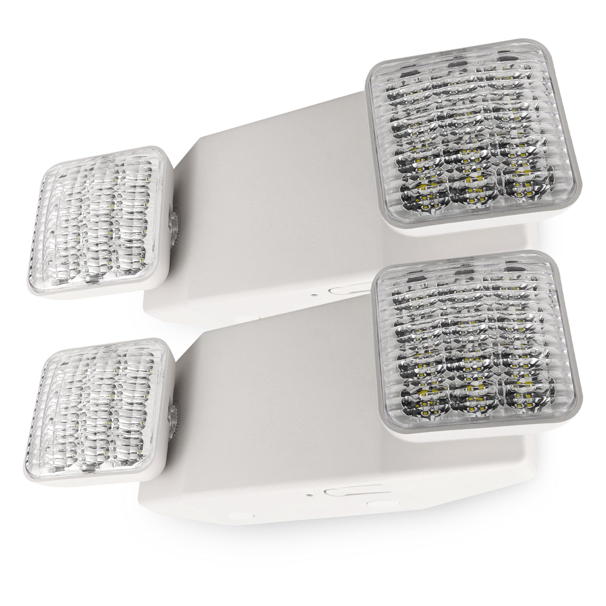 UL Listed LED Emergency Lights for Business - Battery Backup, Adjustable Heads, White Housing - 2 Pack Commercial Indoor Lighting for Offices, Warehouses & Emergency Exits
