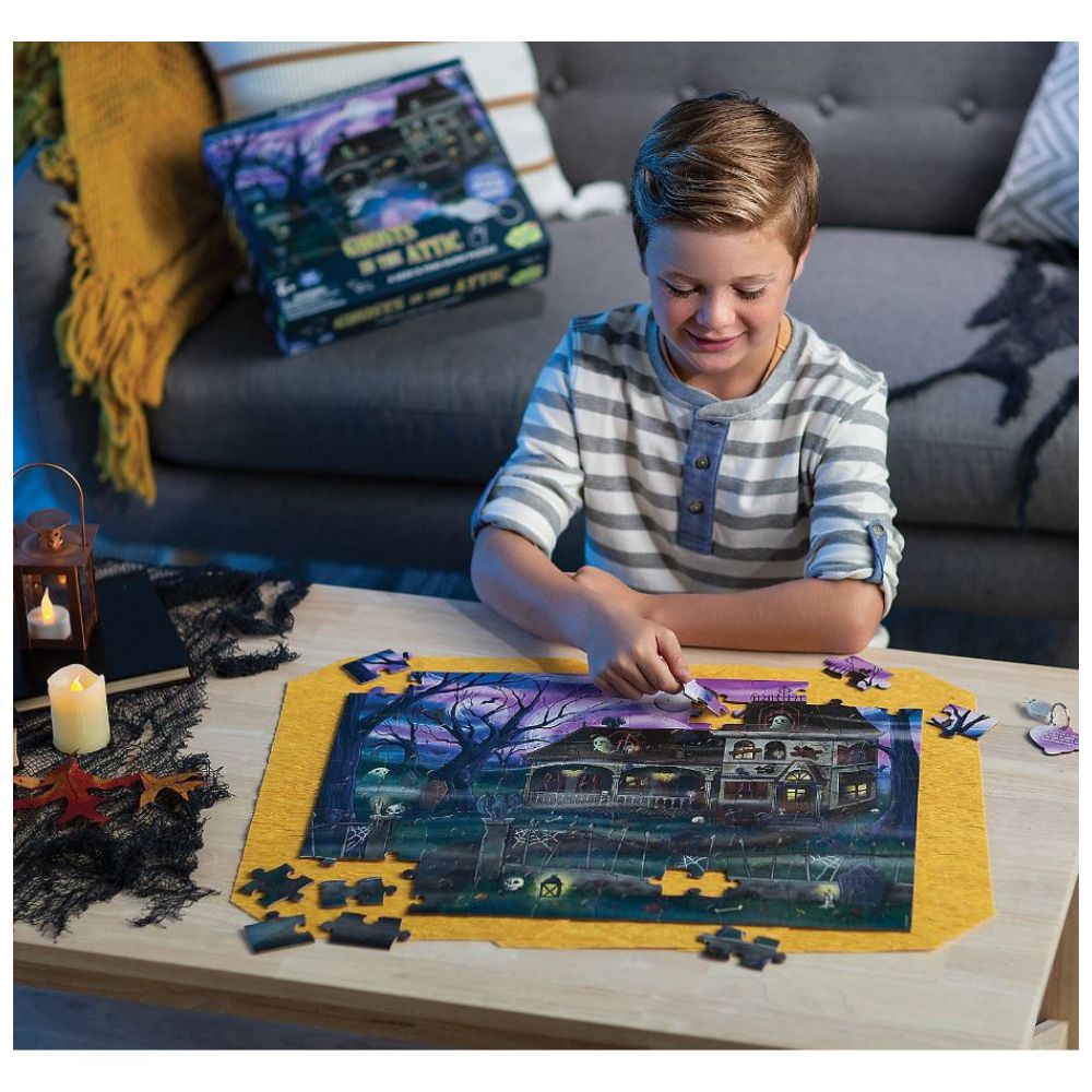 Peaceable Kingdom Ghosts in the Attic Glow-in-the-Dark Puzzle Game - Fun Family Board Game for Halloween Parties & Kids' Sleepovers