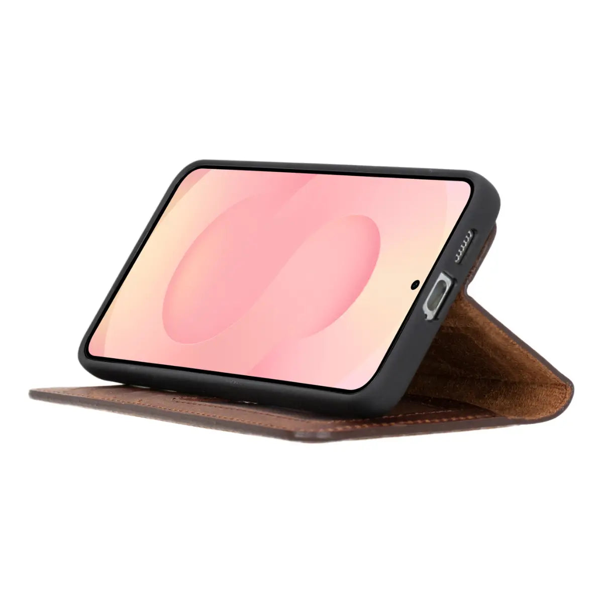 Distressed Brown Magnetic Leather Wallet Case for Samsung Galaxy S25 Plus - Slim Protective Cover with Card Holder & RFID Blocking - Perfect for Everyday Use, Travel & Business (Galaxy S25 Plus)