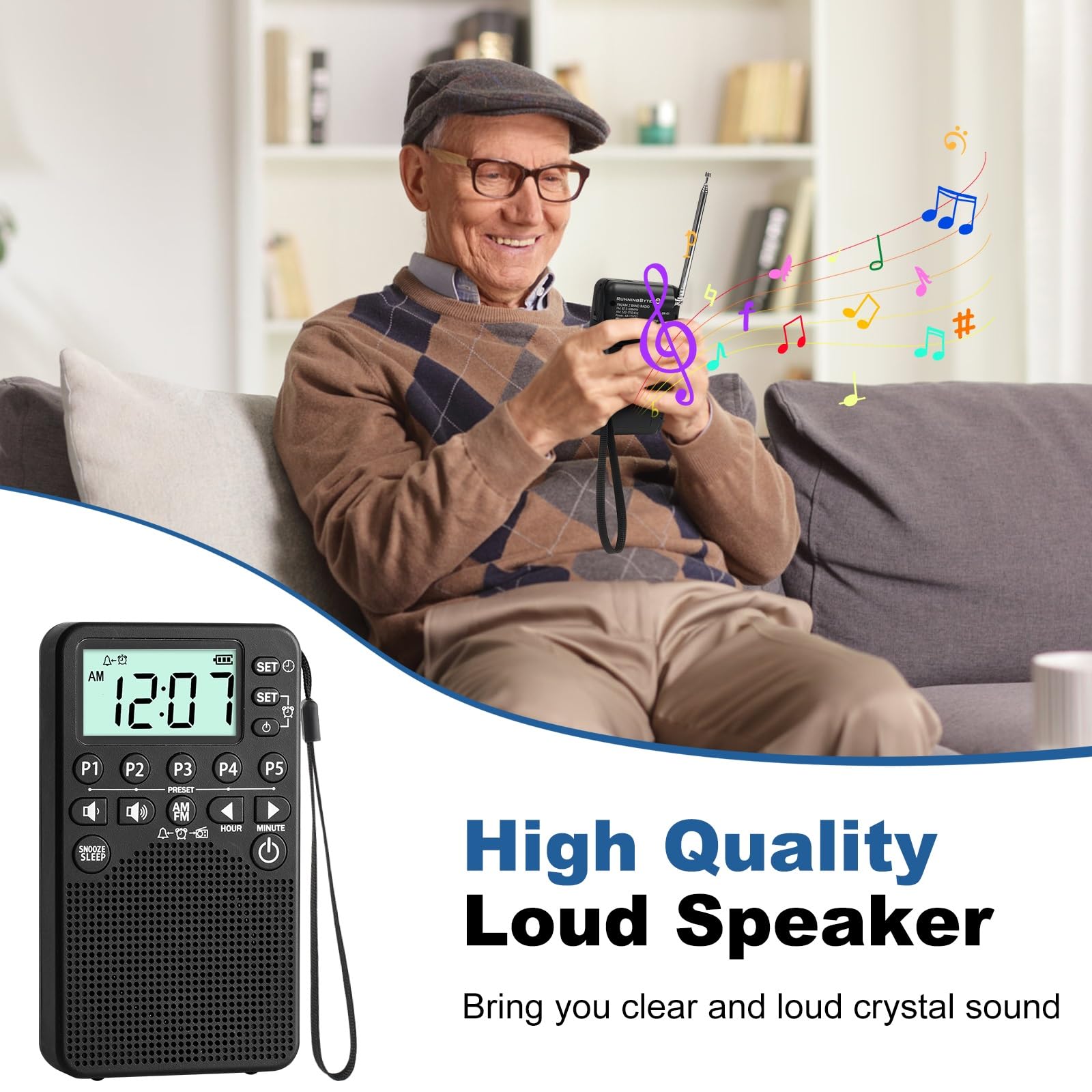 Portable AM/FM Radio with LCD Screen, Loud Speaker, Excellent Reception - Preset Stations, Sleep Timer, Alarm Clock, Snooze Function - Battery Operated for Home, Office, Travel & Outdoor Use - Perfect Gift Idea