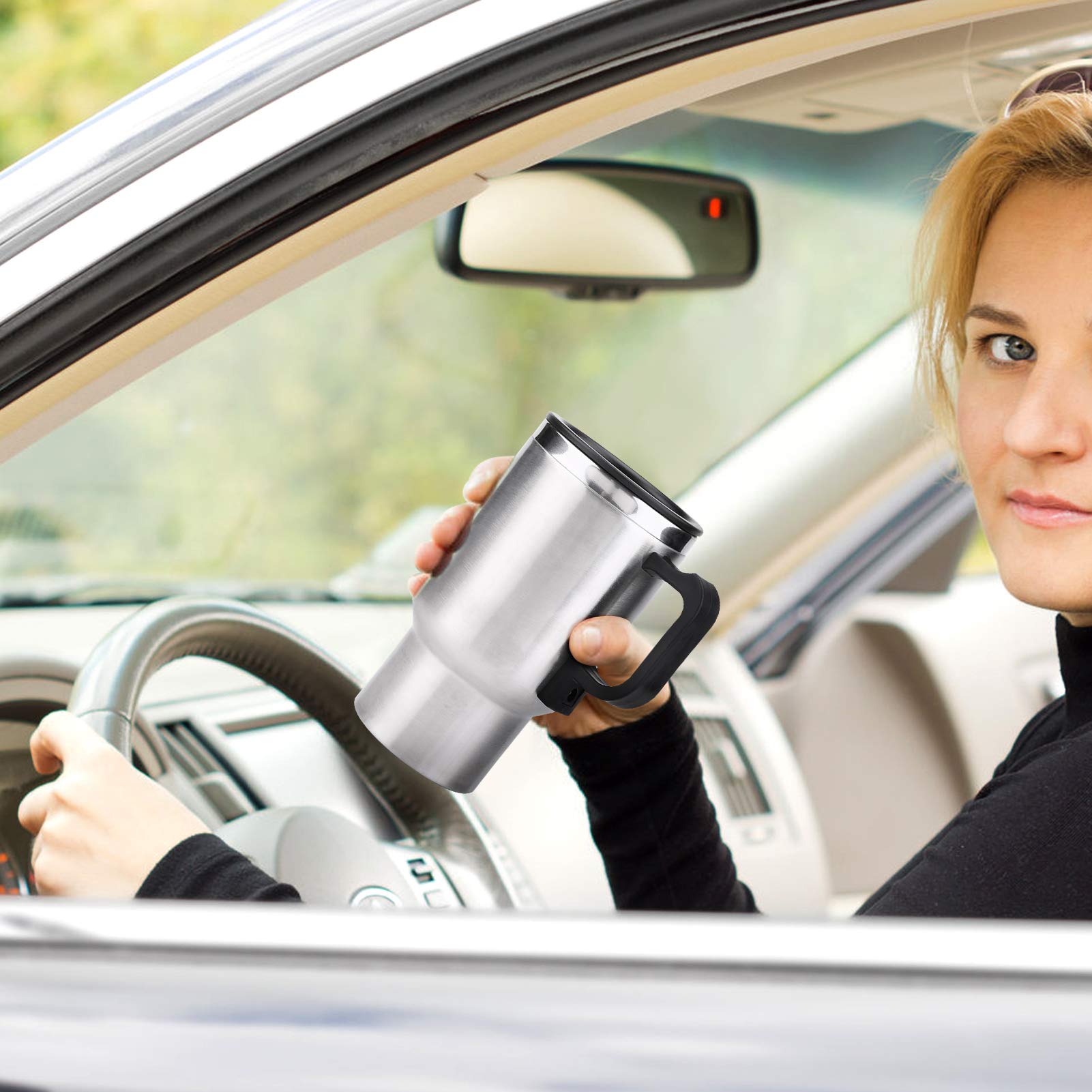 12V Stainless Steel Car Heating Cup - 450ml for Coffee, Tea & Travel