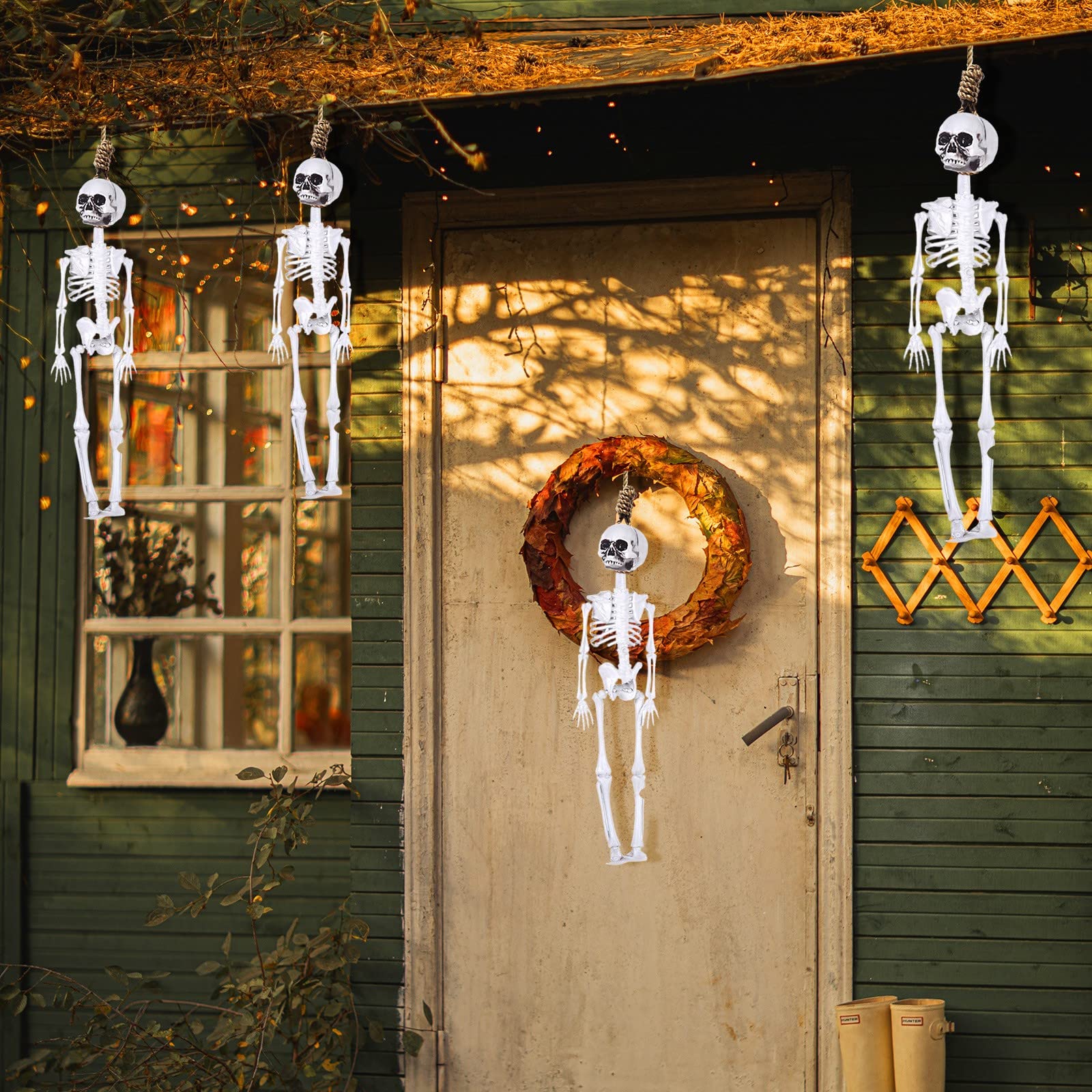 16 Inch Full Body Halloween Skeleton Decoration - Lifelike Poseable Skeleton for Outdoor Yard, Haunted Houses & Halloween Party Decor - Perfect for Spooky Home Decor, Front Porch Displays & Themed Parties