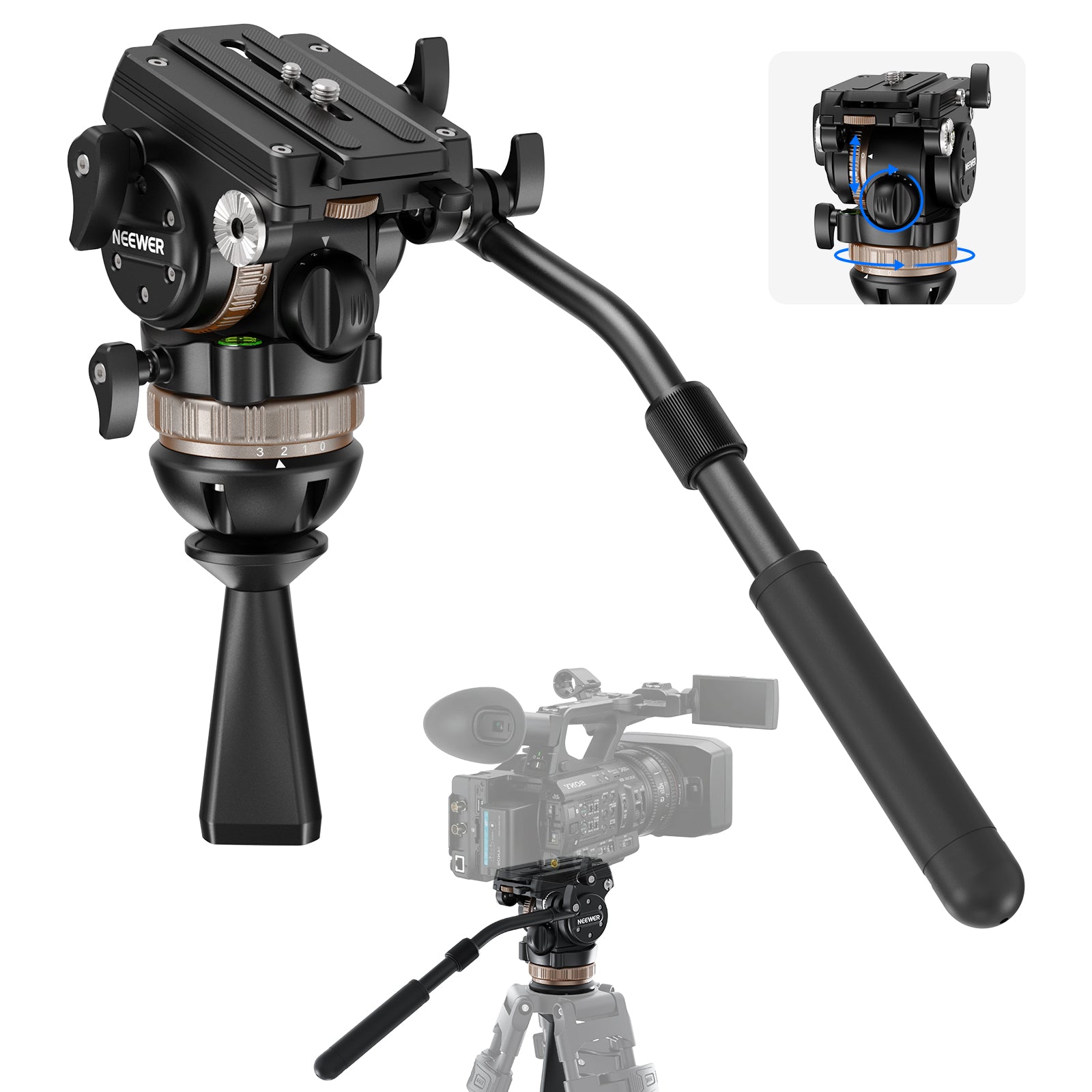 NEEWER TH45 Professional Tripod Fluid Head with Adjustable Damping - Perfect for Video Recording, Photography & Live Streaming