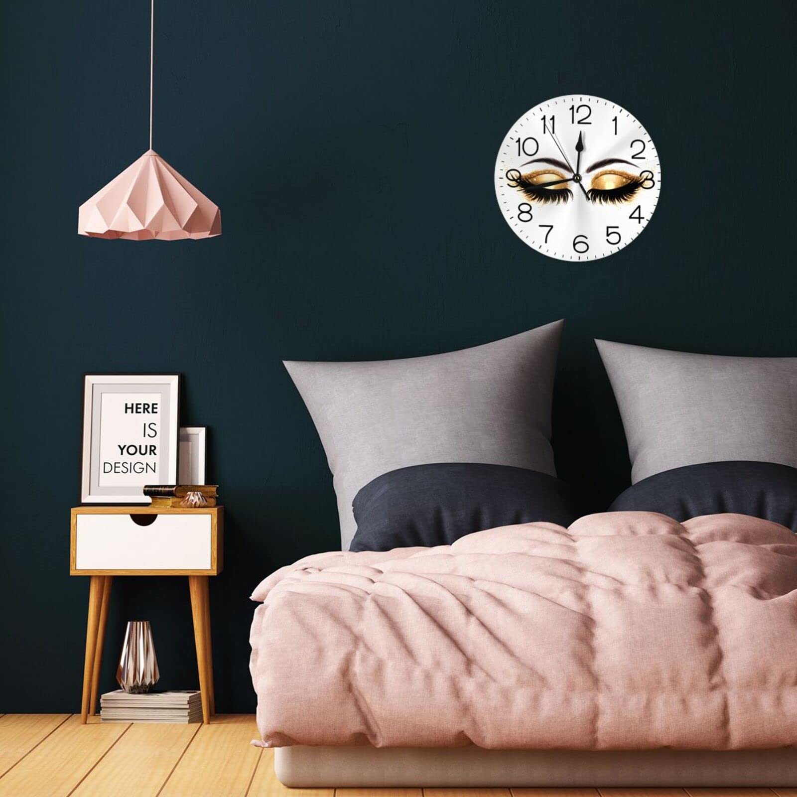 Silent Round Wall Clock with Eyelash Design - Non-Ticking Quartz Decorative Clock for Home, Office & Bedroom - Elegant Women's Desk Clock for Living Room Decor
