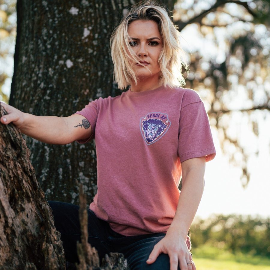 Women's Feral AF Mom Boyfriend Fit T-Shirt - Heather Mauve | Soft Relaxed Fit Tee for Casual Wear, Lounge & Everyday Outfits