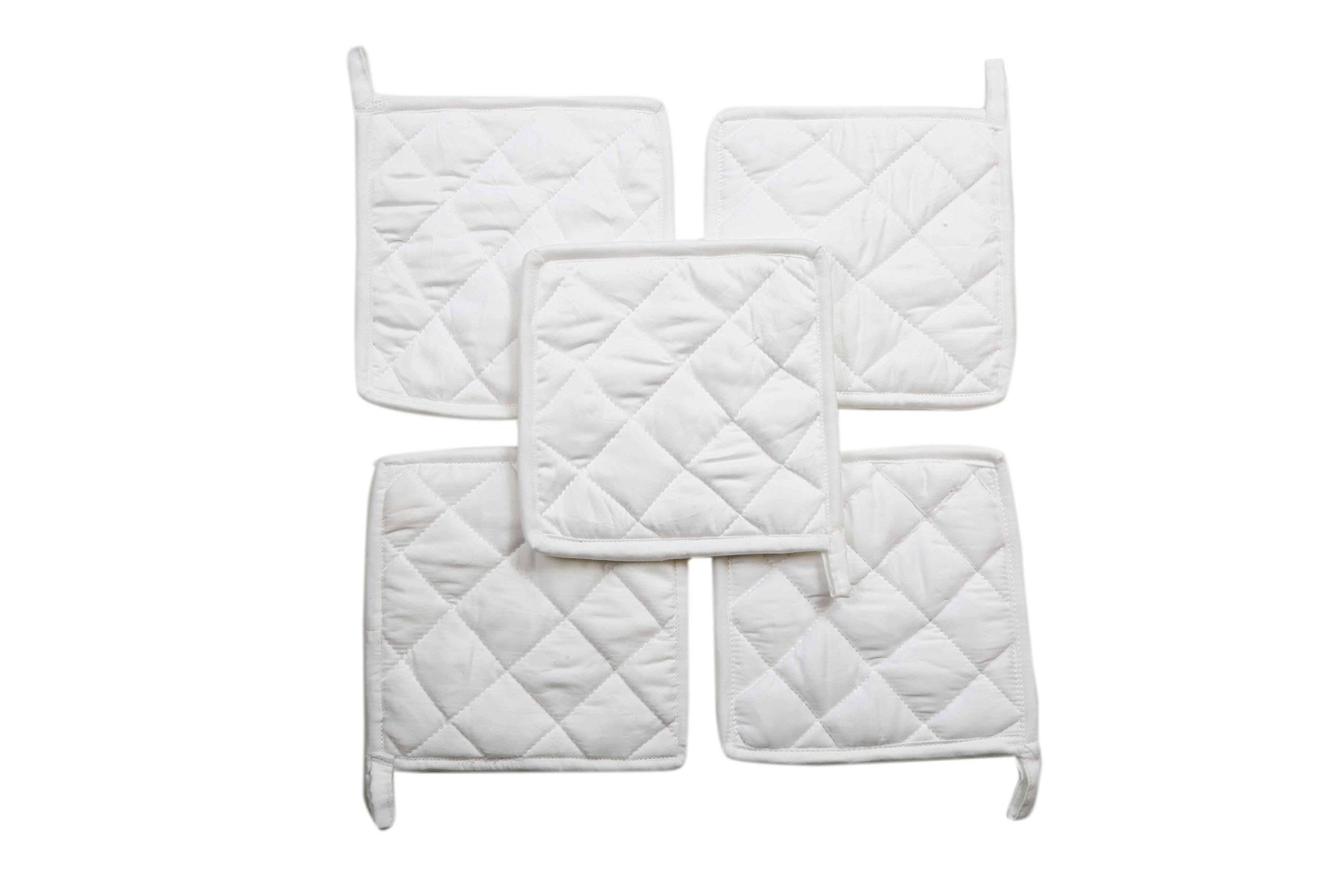 Heat Resistant 100% Cotton Pot Holders - Set of 5 White 7
