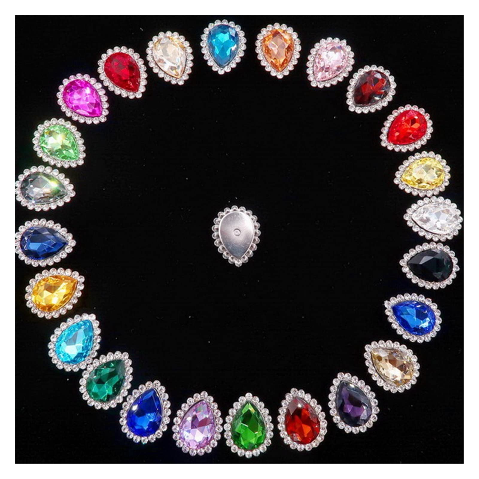 Silver Claw Setting Glass Crystal Rhinestones - 7x10mm Water Drop Tear Drop Sew-on Stones for Wedding Dress DIY (50pcs, A25 Color Mix) | Perfect for Bridal Gowns, Costumes & Craft Projects