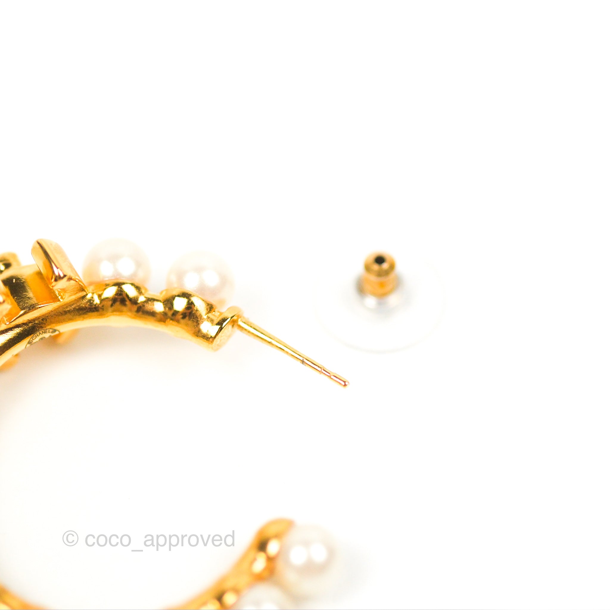 Chanel CC Pearl Hoop Earrings - Gold Tone Luxury Fashion Jewelry for Women | Perfect for Parties, Weddings & Special Occasions