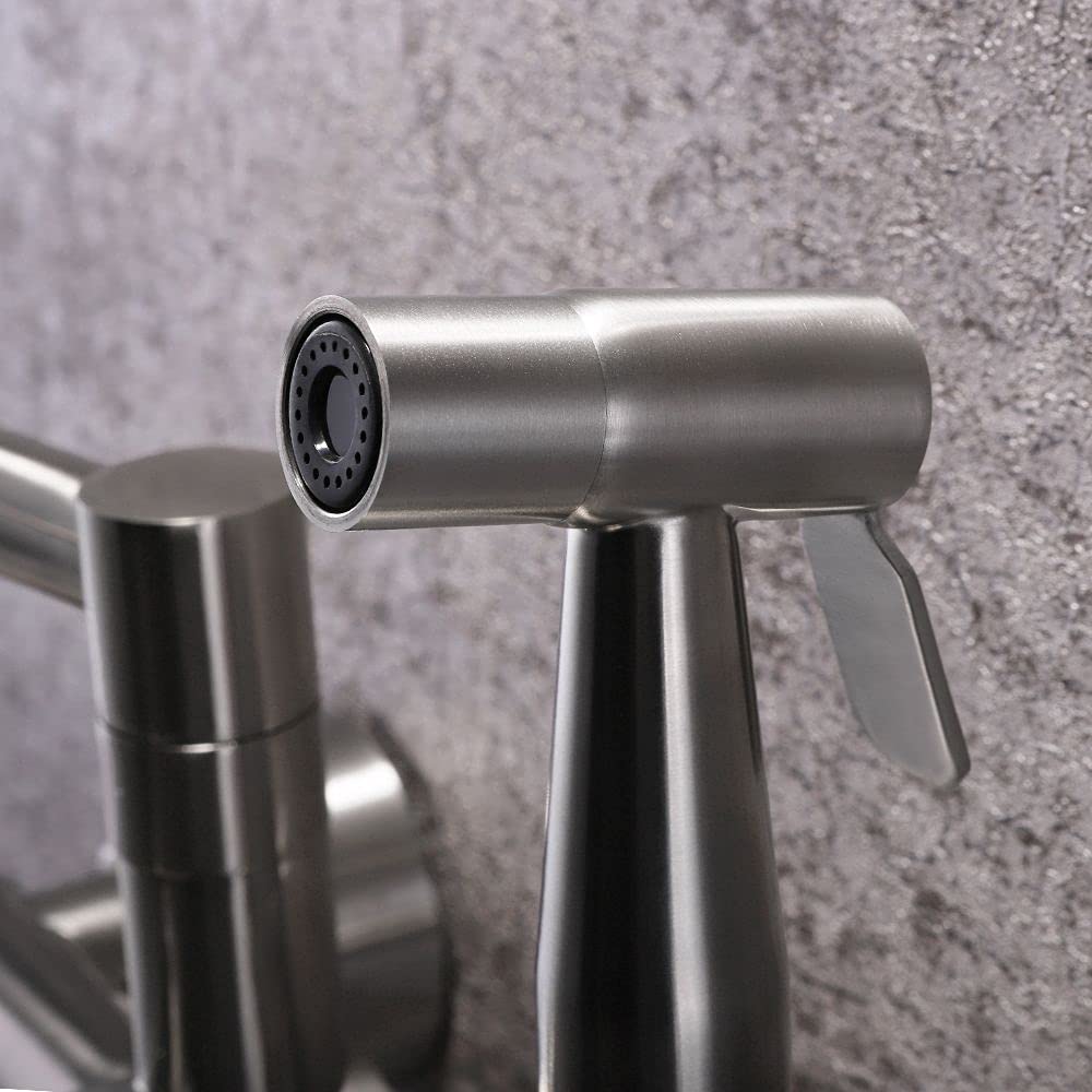 360° Rotating Pot Filler Faucet - Modern Retractable Wall Mounted Kitchen Faucet with Single Handle Swing Arm - Brushed Nickel Finish - Perfect for Filling Large Pots, Stockpots & Pasta Cookers in Commercial & Home Kitchens