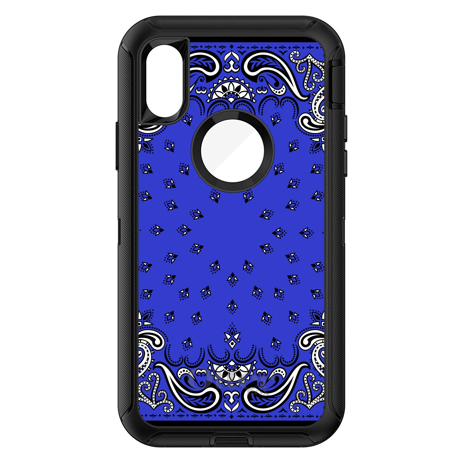 DistinctInk iPhone Xs Max Case (6.5 Inch) - Durable Protective Cover with Bandana Print in Blue, Black & White - OtterBox Defender Replacement - Perfect for Outdoor Activities & Daily Use