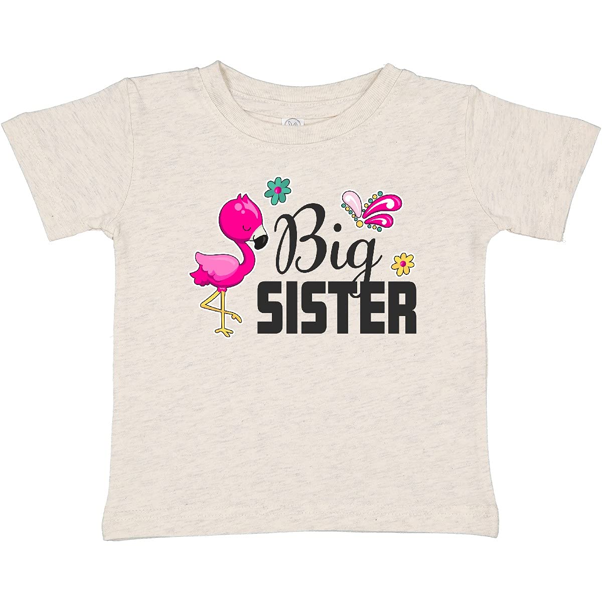 Inktastic Big Sister with Flamingo and Flowers Baby T-Shirt - Cute Toddler Graphic Tee for Siblings, Girls & Boys - Perfect for Family Photos, Birthdays & Matching Outfits