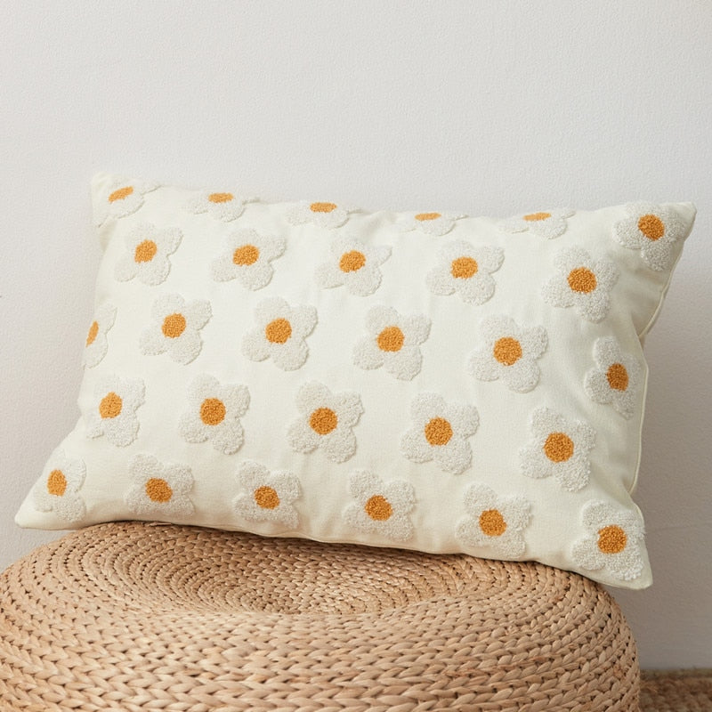 Daisy Embroidered Lumbar Pillow Cover - Bohemian Home Decor for Sofa, Bed & Couch - Perfect for Living Room, Bedroom & Nursery