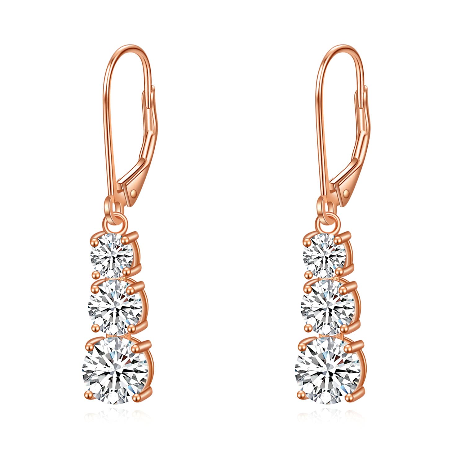 925 Sterling Silver Cubic Zirconia Leverback Drop Earrings for Women | Elegant CZ Dangle Earrings | Perfect for Weddings, Parties & Special Occasions