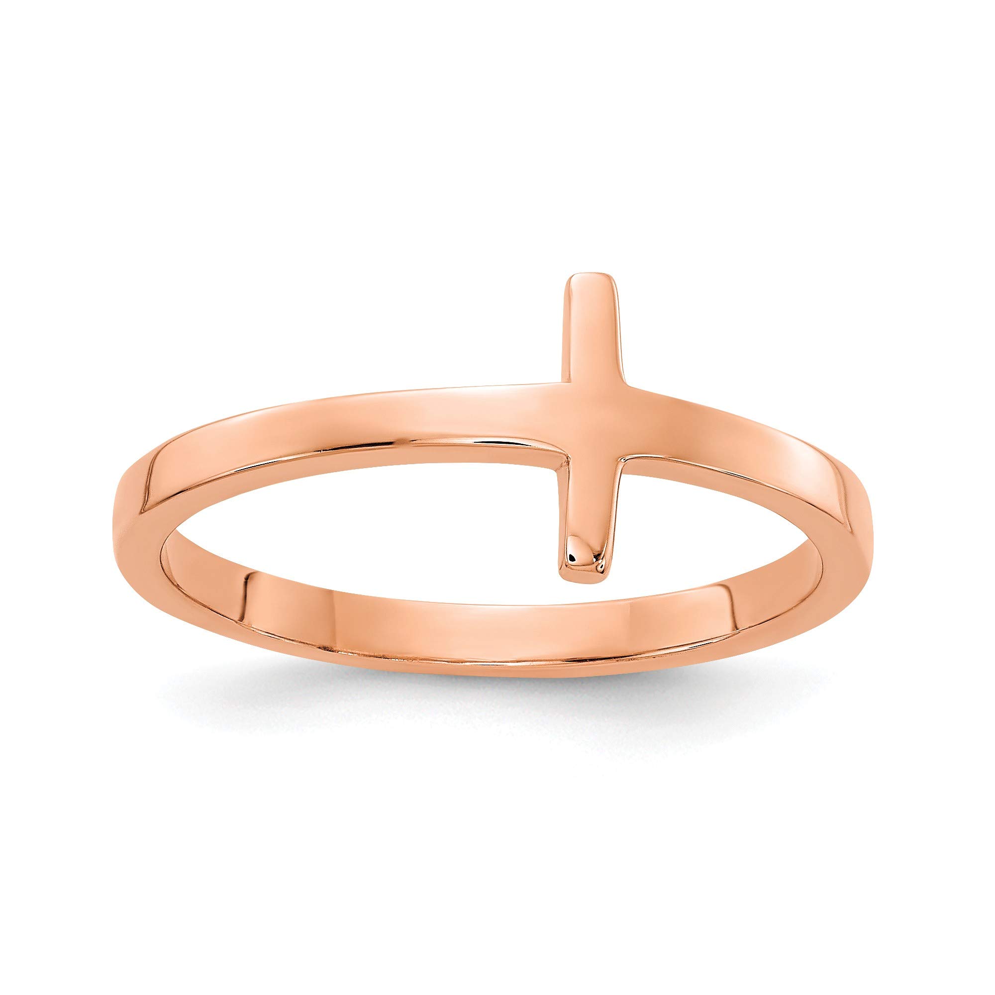 14K Rose Gold Sideways Cross Ring for Women - Size 7 - Dainty Minimalist Cross Jewelry - Perfect for Everyday Wear, Gifts & Special Occasions