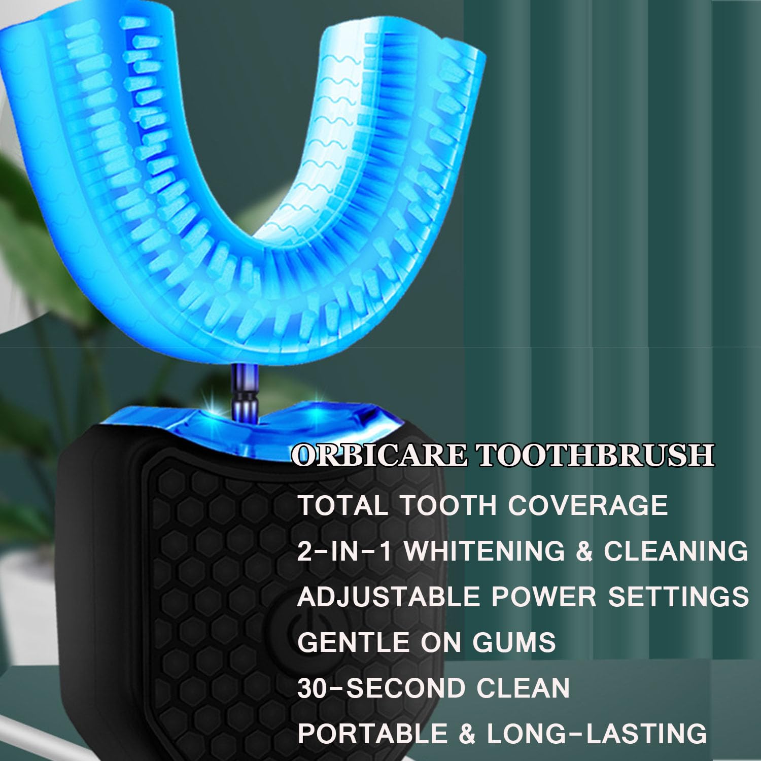 Orbicare 360° Ultrasonic Toothbrush - 2-in-1 U-Shaped Electric Toothbrush with Soft Bristles for Deep Cleaning & Teeth Whitening - 3 Power Modes for Oral Health Care - Perfect for Travel, Home & Daily Dental Hygiene (3 Pack, Black, 4 Inch)