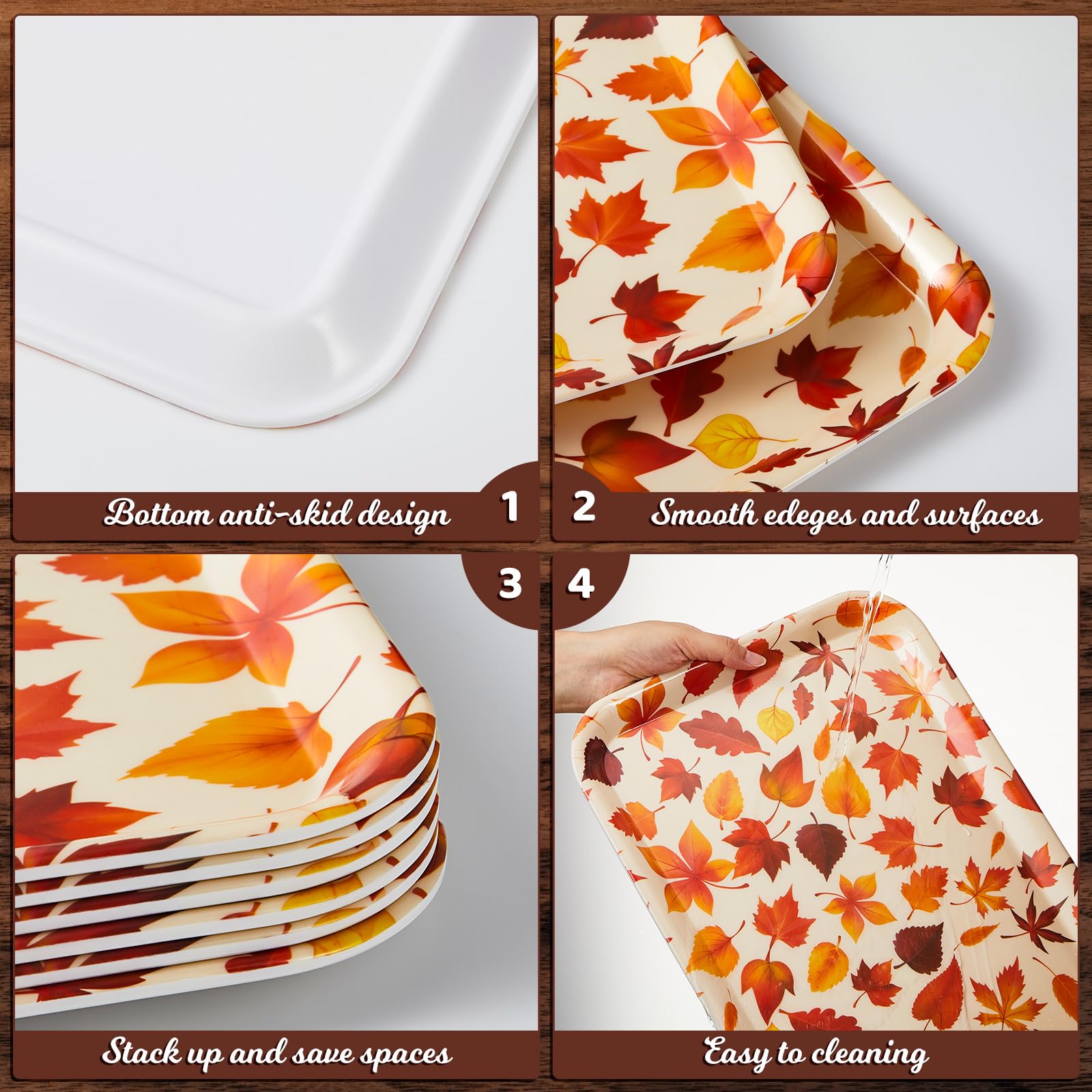 6-Piece 15-Inch Thanksgiving Serving Tray Set - Fall Leaf Design Plates for Snacks, Fruits, Desserts & Candy - Perfect for Thanksgiving Dinner, Autumn Parties & Holiday Gatherings