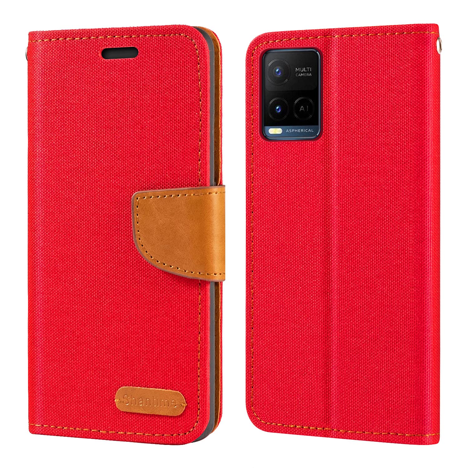 Premium Vivo Y21 2021 Case - Oxford Leather Wallet Flip Cover with Magnetic Closure & Soft TPU Back for Vivo Y33S (6.51 Inch) - Red | Perfect for Business, Travel & Daily Protection