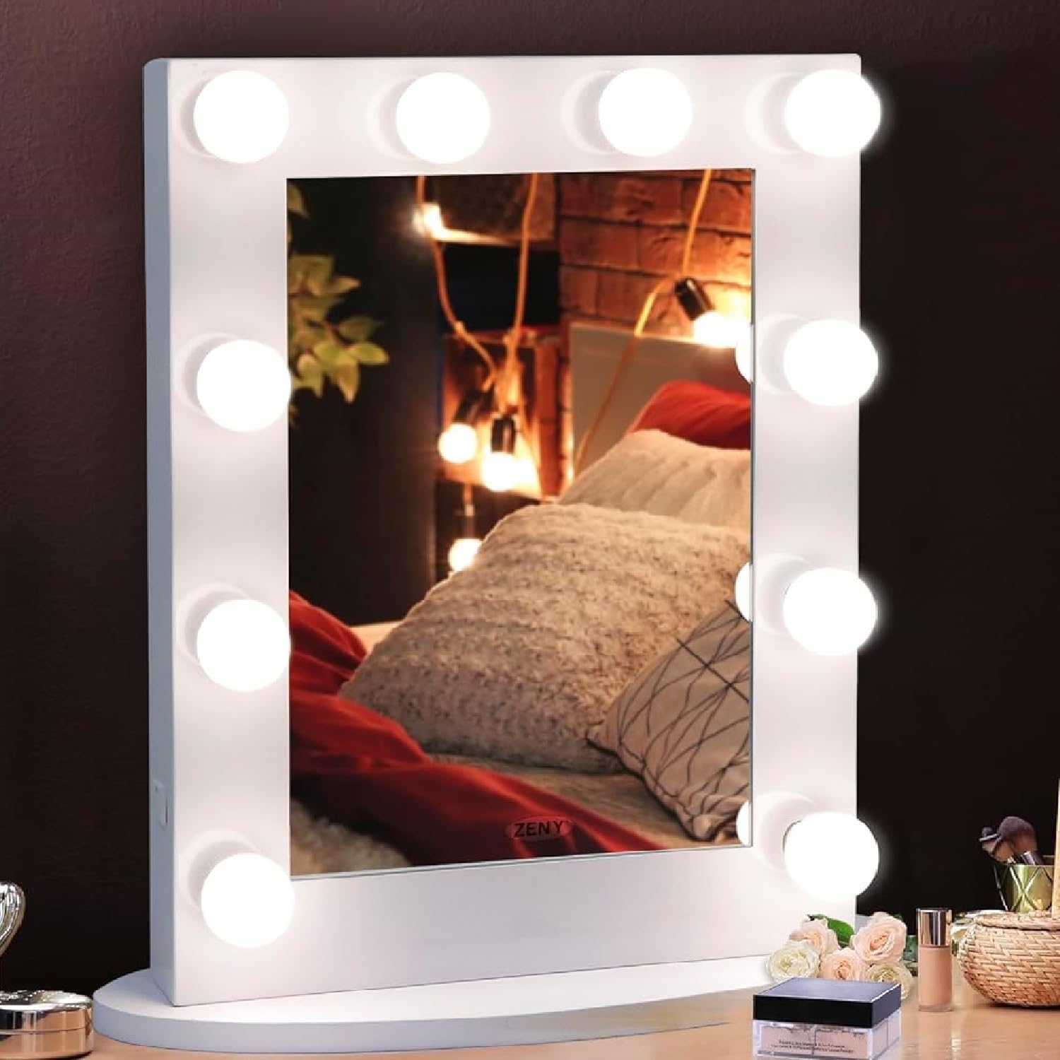 ZENY Hollywood Makeup Mirror with 10 Replaceable Bulbs & 4-Color LED Lights - 25.6
