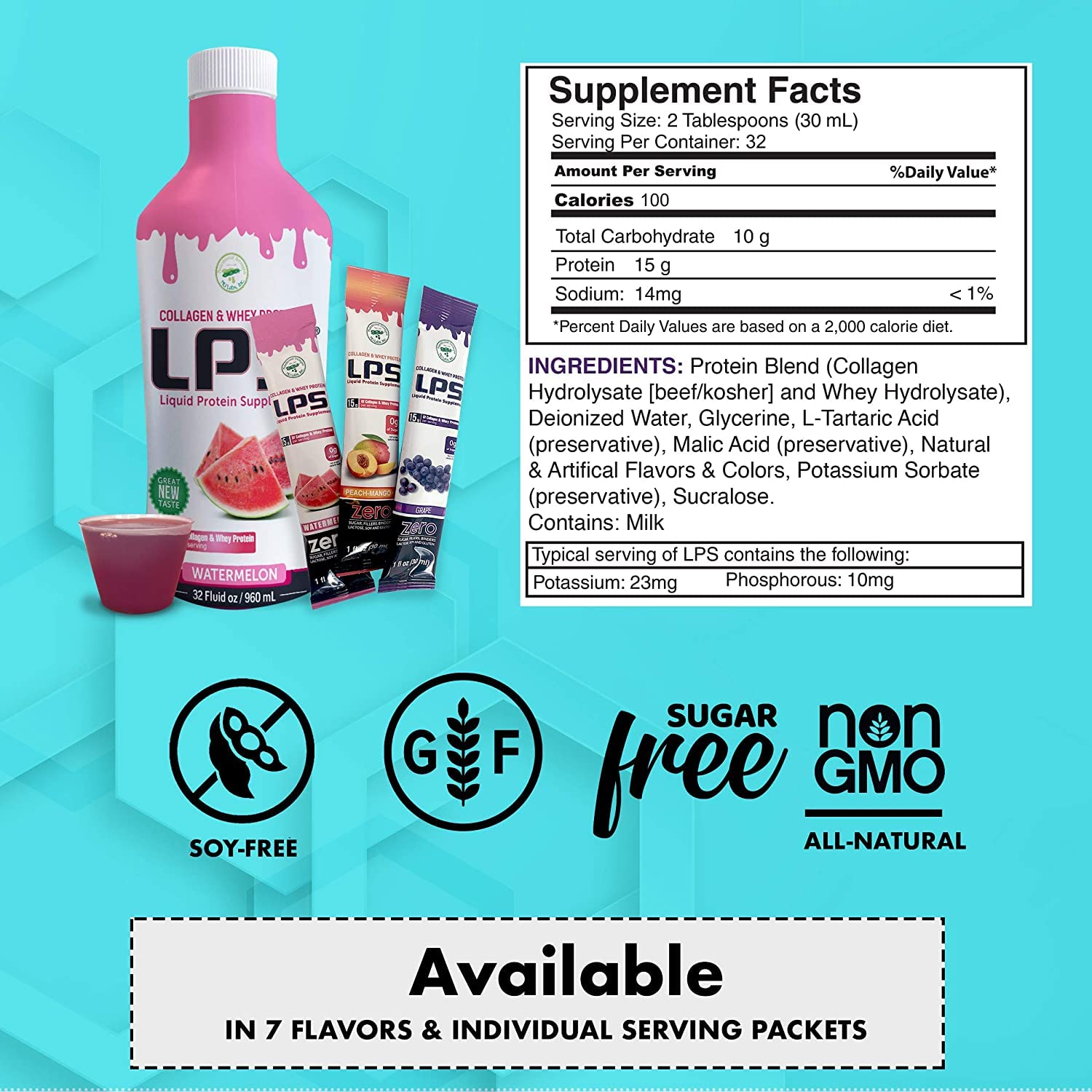 Sugar-Free Liquid Collagen & Whey Protein Supplement for Men & Women - Non-GMO, Promotes Healthy Skin & Hair - Honey Vanilla Flavor (6-Pack) | Post-Workout Recovery & Daily Beauty Boost