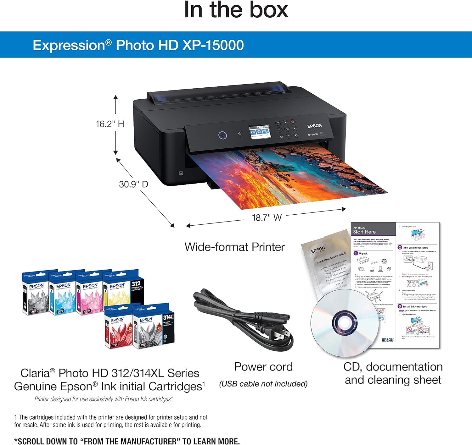 Epson Expression Photo HD XP-15000 Wireless Wide-Format Color Printer with MTC Cable - High-Quality Photo Printing for Home & Office, Compatible with Amazon Dash Replenishment (Black) | Perfect for Photographers, Artists & Small Businesses
