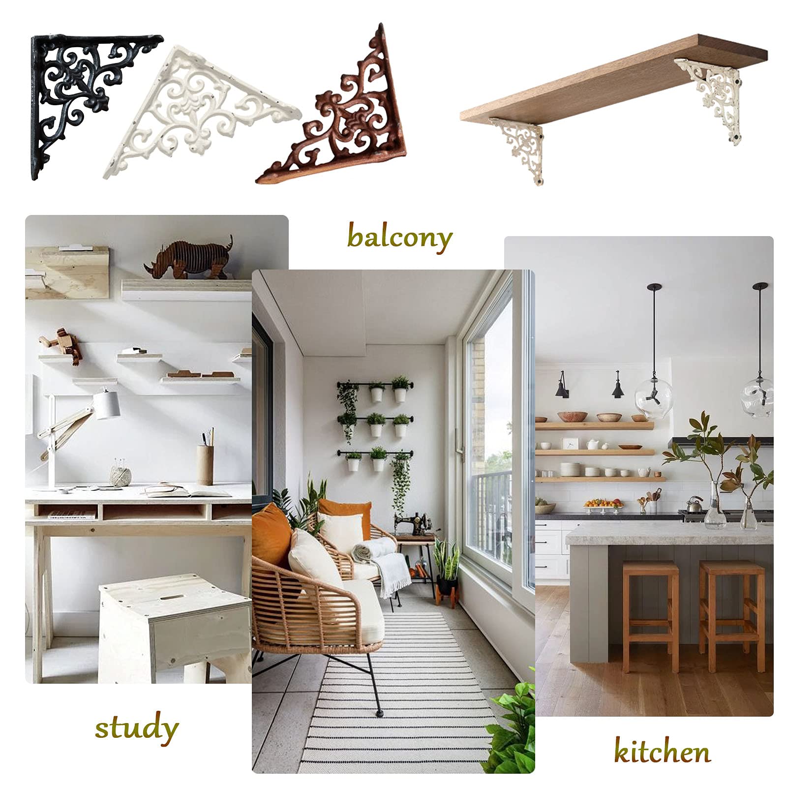 2PCS Heavy Duty Floating Shelf Brackets 5.7 Inch - Rustic Cast Iron Wall Mounted Shelf Supports 90 Degree Angle Brackets for Kitchen, Bathroom, Living Room, Office Shelving