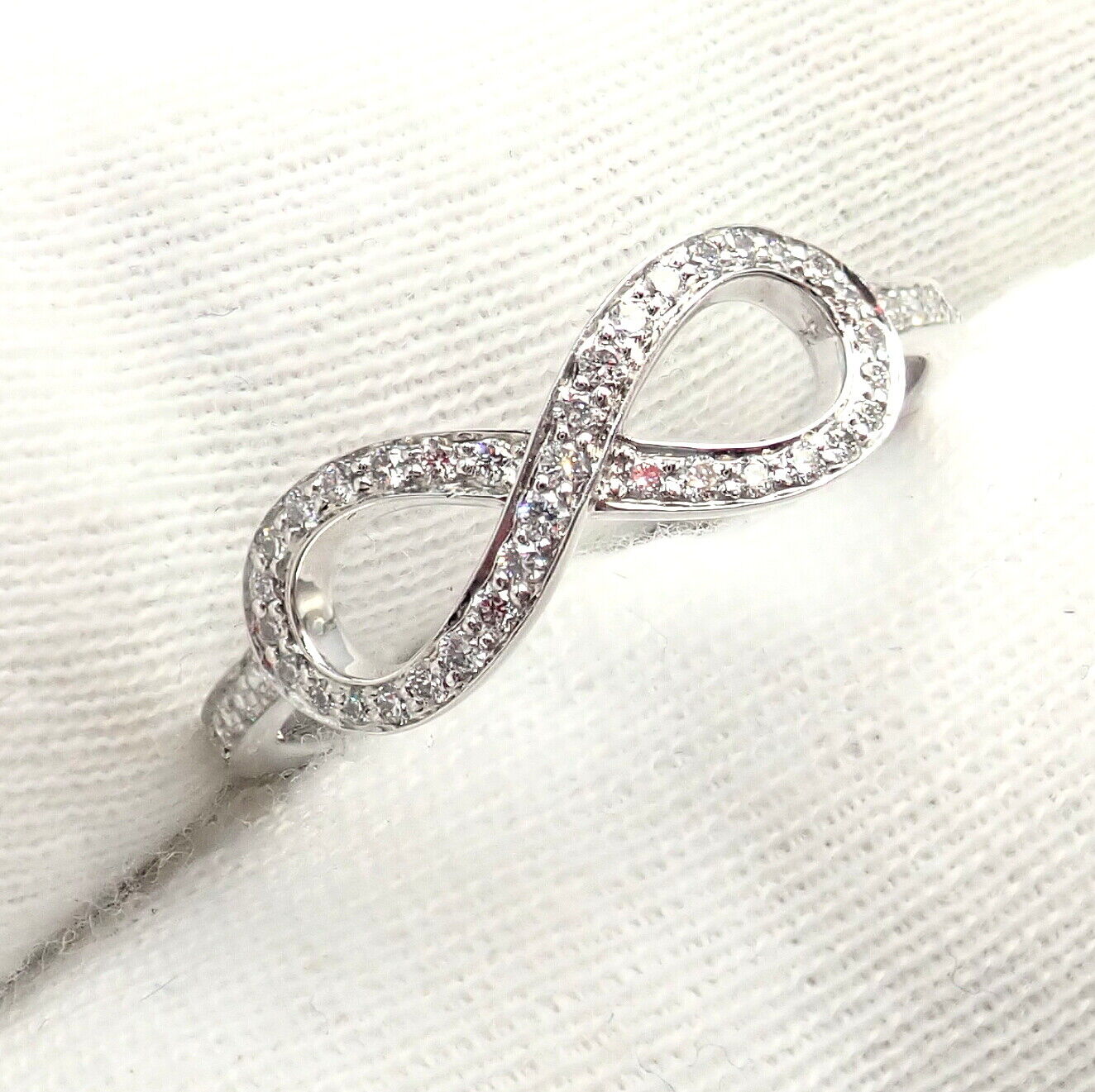 Tiffany & Co Platinum 0.12 Carat Diamond Infinity Stacking Ring - Size 6.5 - Elegant Wedding Band, Anniversary Gift for Her, Perfect for Stacking with Other Rings