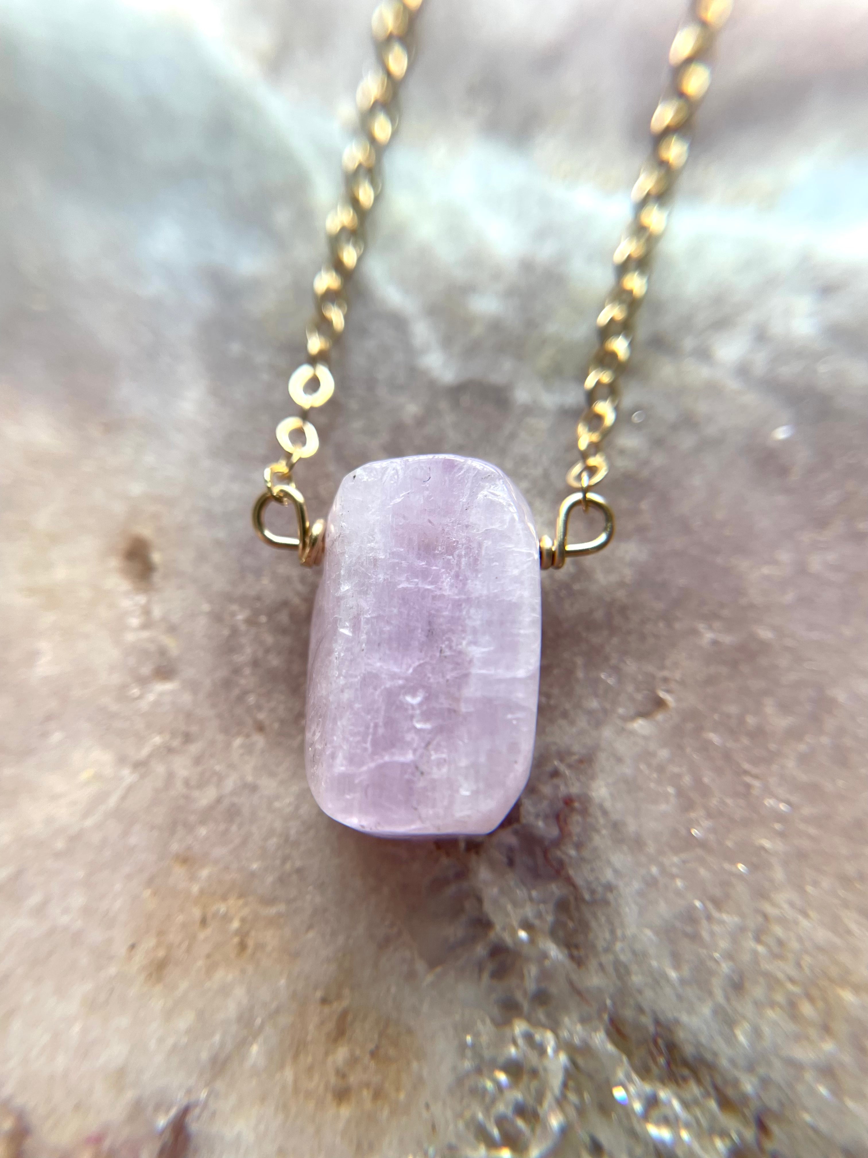 Natural Kunzite Crystal Necklace for Women - Healing Stone Jewelry with Sterling Silver Chain - Perfect for Meditation, Energy Healing & Spiritual Gifts