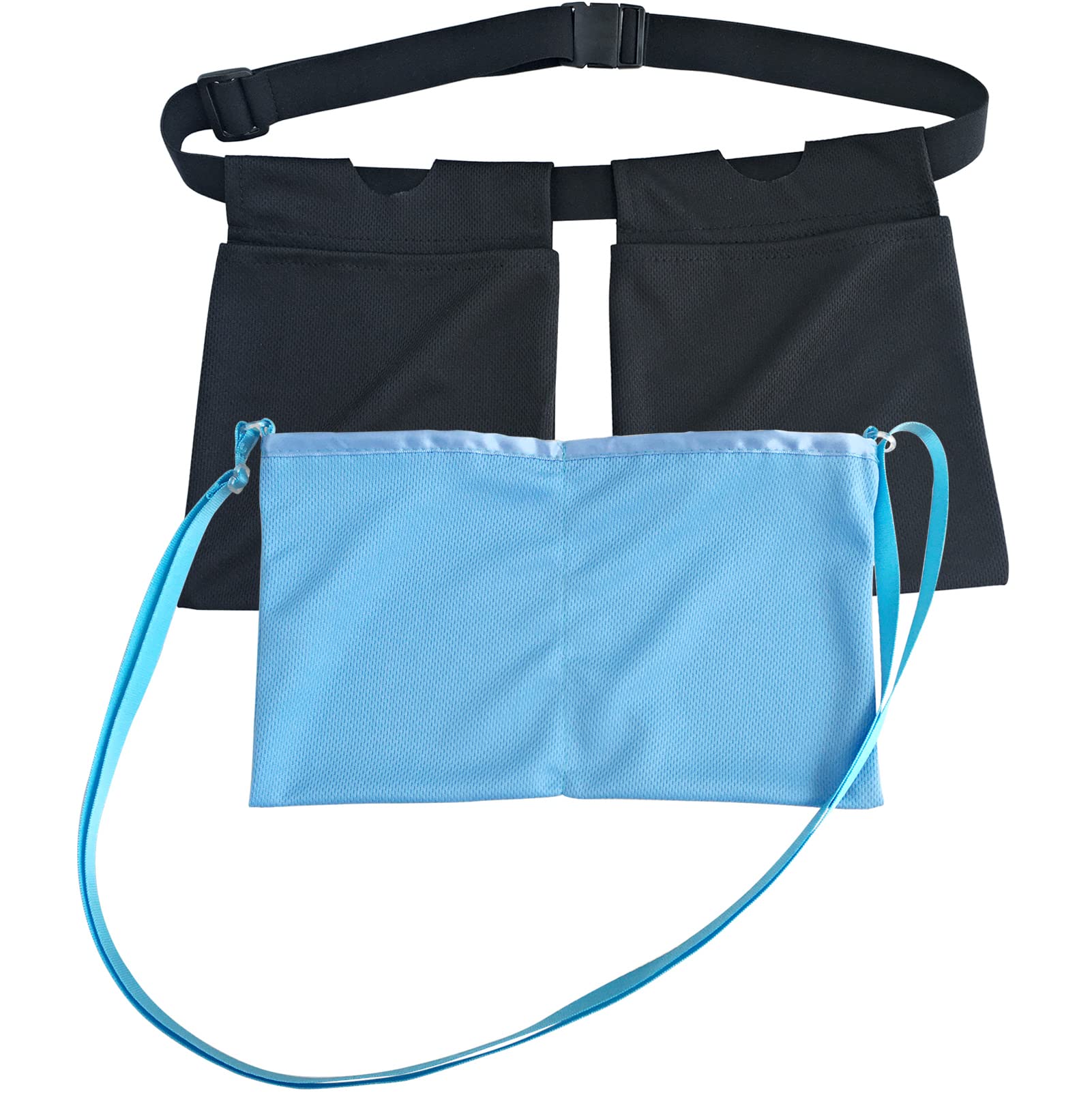Post-Surgery Drain Pouch Belt for Tummy Tuck & Mastectomy - Waterproof Shower Bag with JP Drain Bulb Pocket - Breast Cancer Recovery Supplies for Women (Black & Blue) - Ideal for Post-Op Care, Showering & Daily Activities