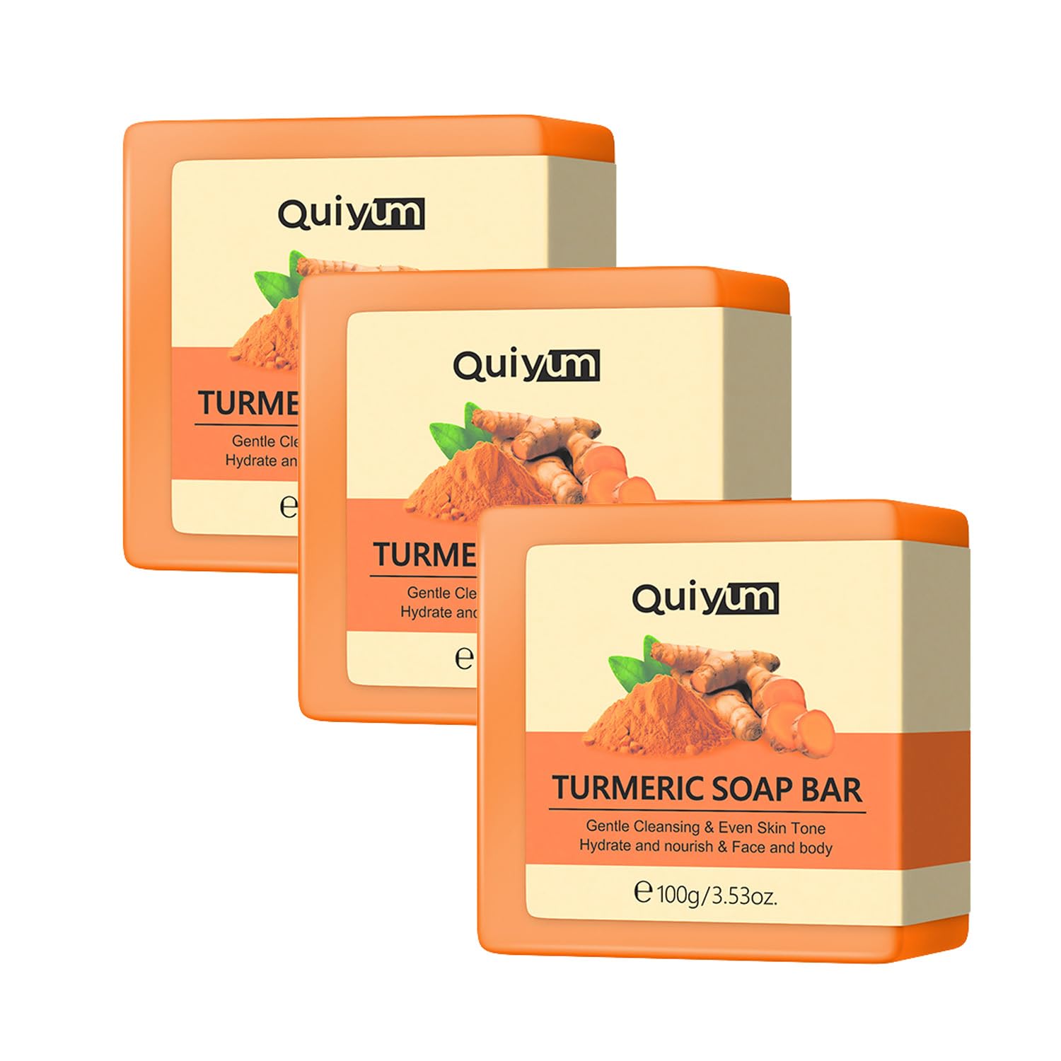 3 Pack Turmeric Soap Bar for Face & Body - Deep Cleansing, Nourishing with Coconut Oil - Firm & Smooth Skin - Moisturizing & Soothing Gentle Cleanser for All Skin Types - Perfect for Daily Skincare & Acne-Prone Skin
