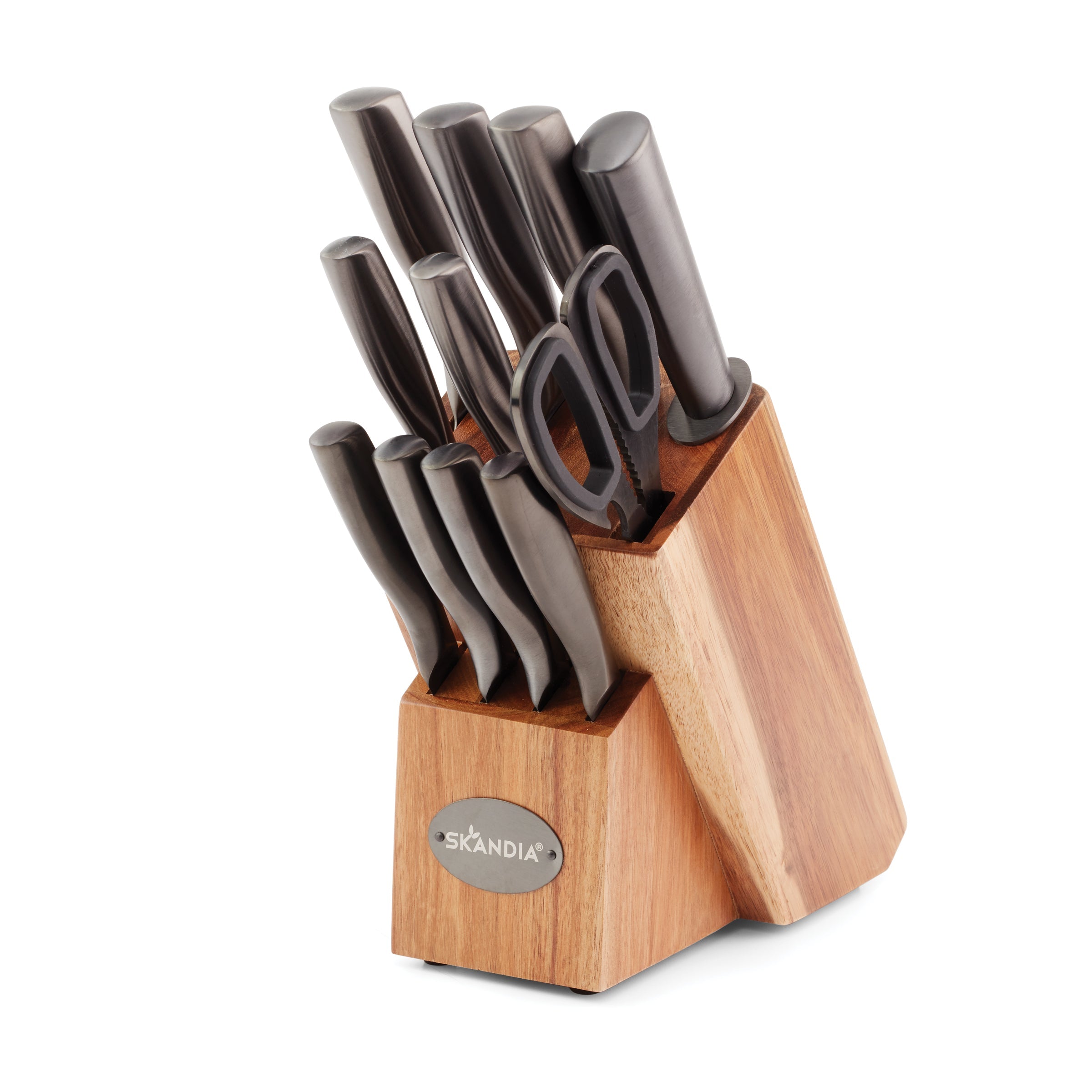 Ashton 12-Piece Stainless Steel Knife Block Set with Wooden Stand - Complete Kitchen Cutlery for Chopping, Slicing & Dicing - Perfect for Home Chefs & Cooking Enthusiasts