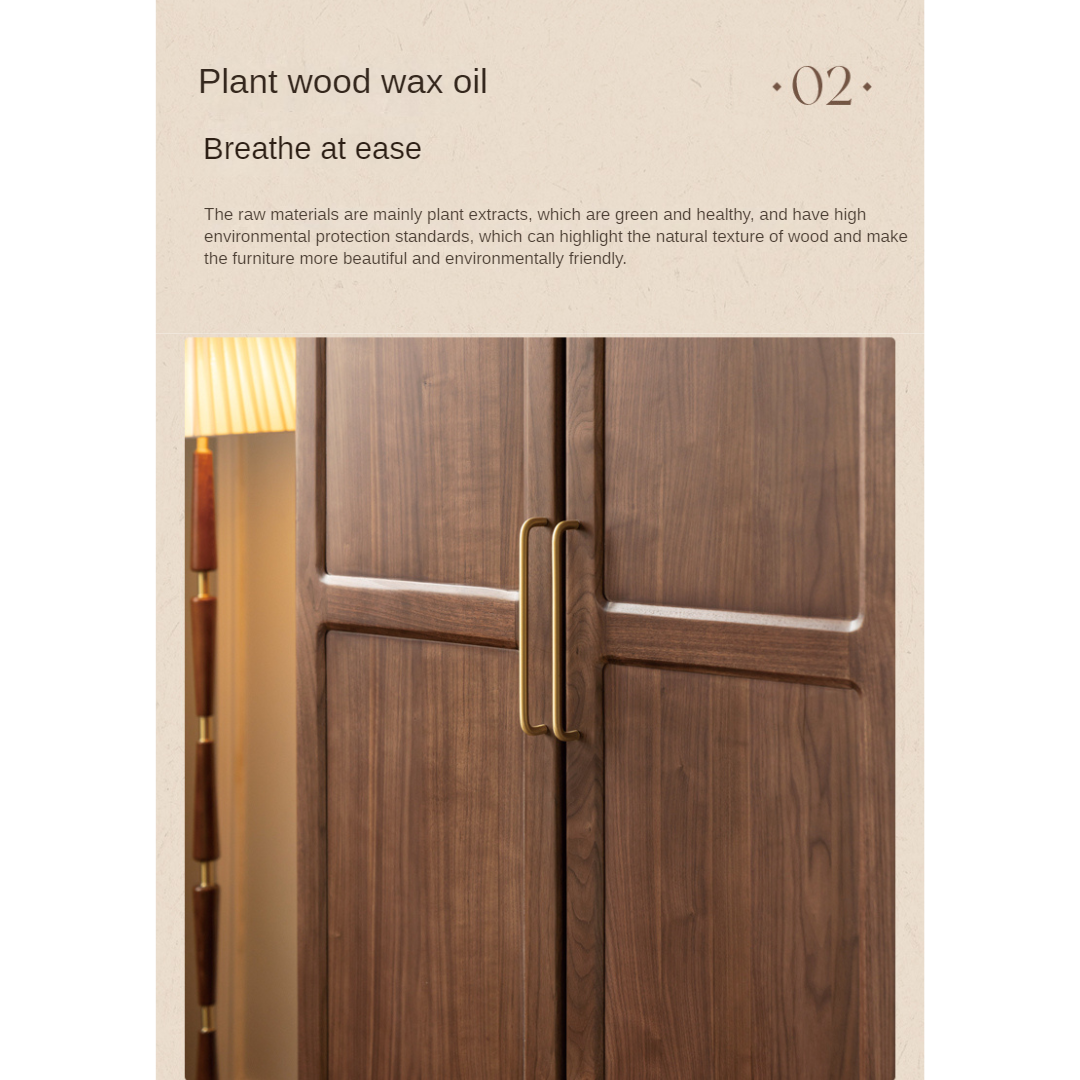 Vintage French Style Black Walnut Solid Wood Wardrobe - Classic Retro Closet for Bedroom & Living Room Storage