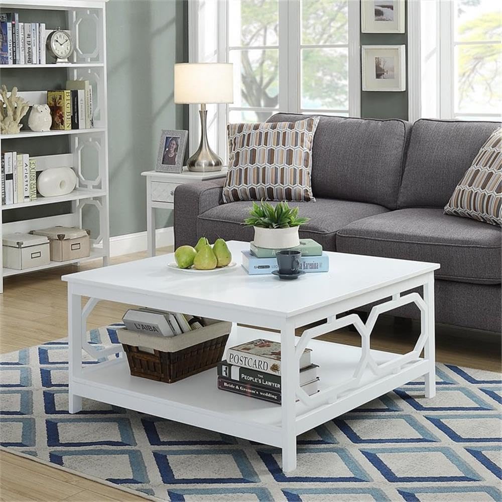 Pemberly Row 36 Inch Square Coffee Table - White Wood Finish - Modern Living Room Furniture for Home Decor & Entertainment Spaces