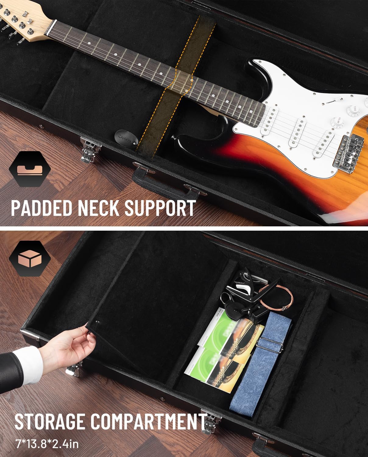 CAHAYA Electric Guitar Hard Shell Case - Durable & Portable Square Hardshell Case for Standard Electric Guitar - Black - Perfect for Travel, Gigging & Secure Storage