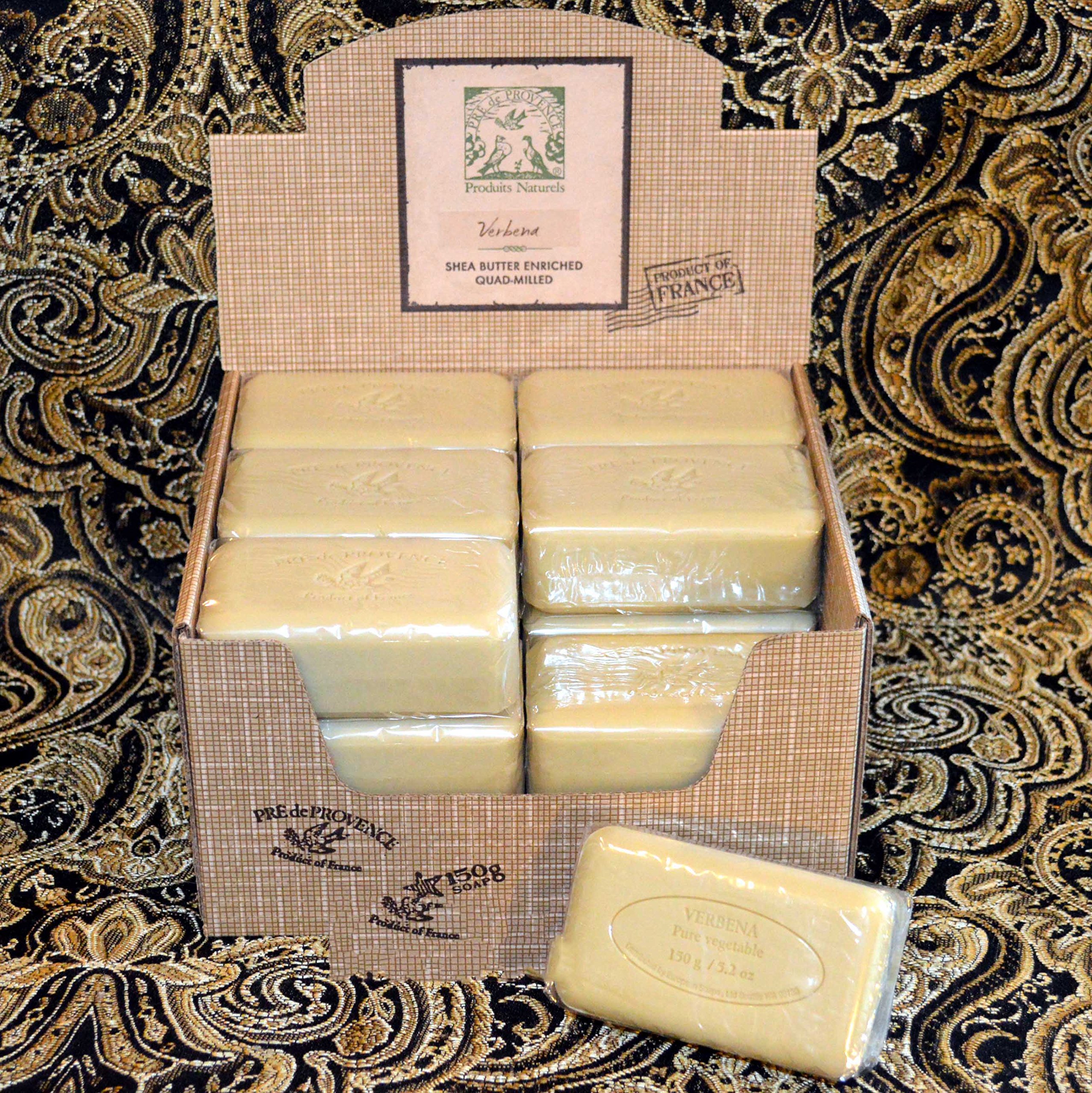 Pre de Provence Verbena Scented Shea Butter Soap Bars - Pack of 18 (150g Each) | Natural Moisturizing Soap for Dry Skin, Luxury Bath & Shower Gift Set