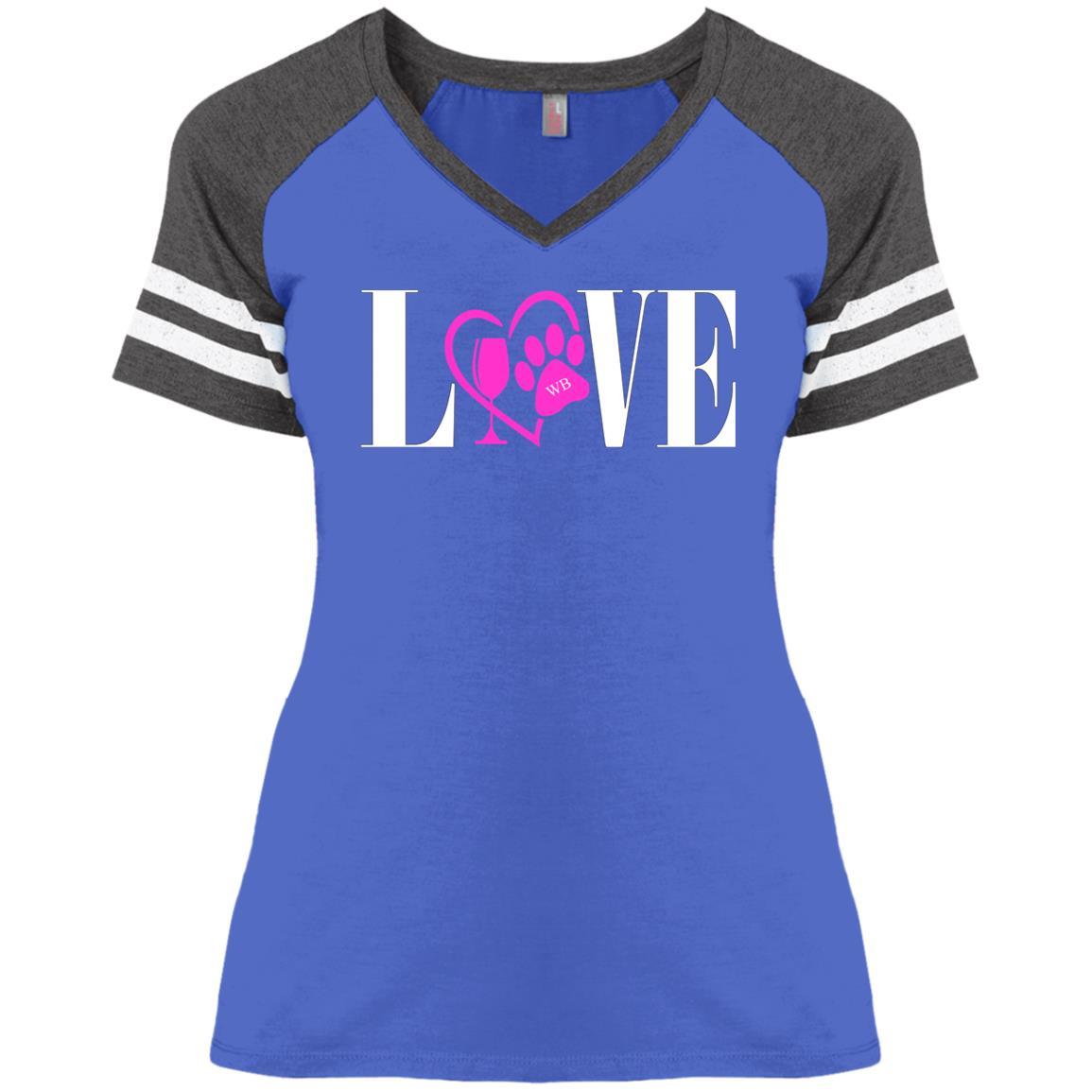 WineyBitches.co Love Paw Collection - Women's Graphic V-Neck T-Shirt with White Lettering | Cute Casual Tee for Dog Lovers, Girls Night Out, and Pet-Themed Parties